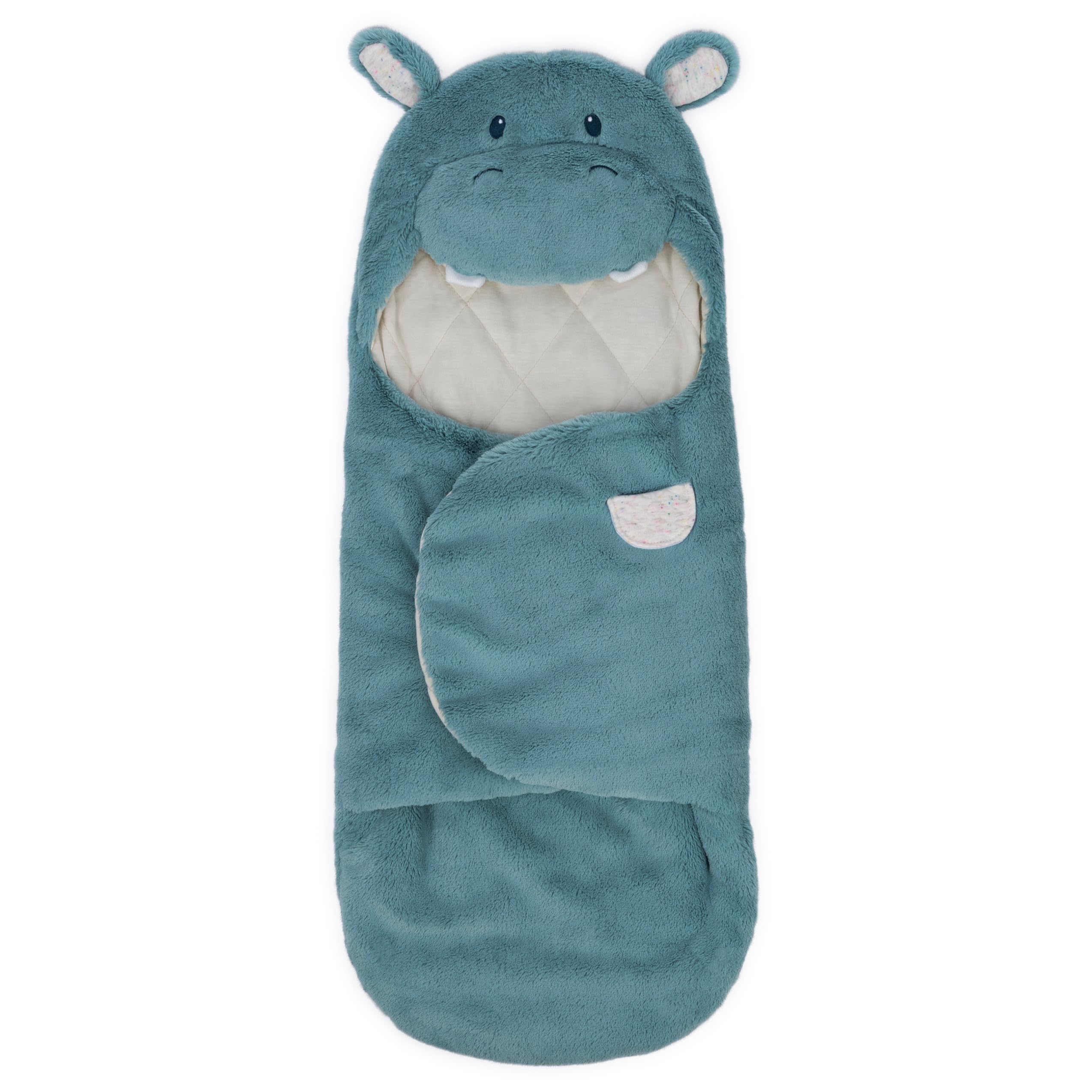 GUNDBaby Oh So Snuggly Hippo Blanket Wrap, Plush Hooded Baby Blanket Wrap for Newborns, Blue/Cream, 26”