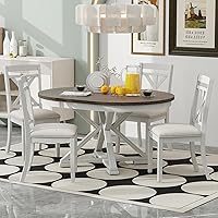 Vista 12 de Merax Juego de mesa de comedor redonda de 5 piezas para 4, juego de mesa de cocina extensible con 4 sillas tapizadas, juego de mesa de comedor