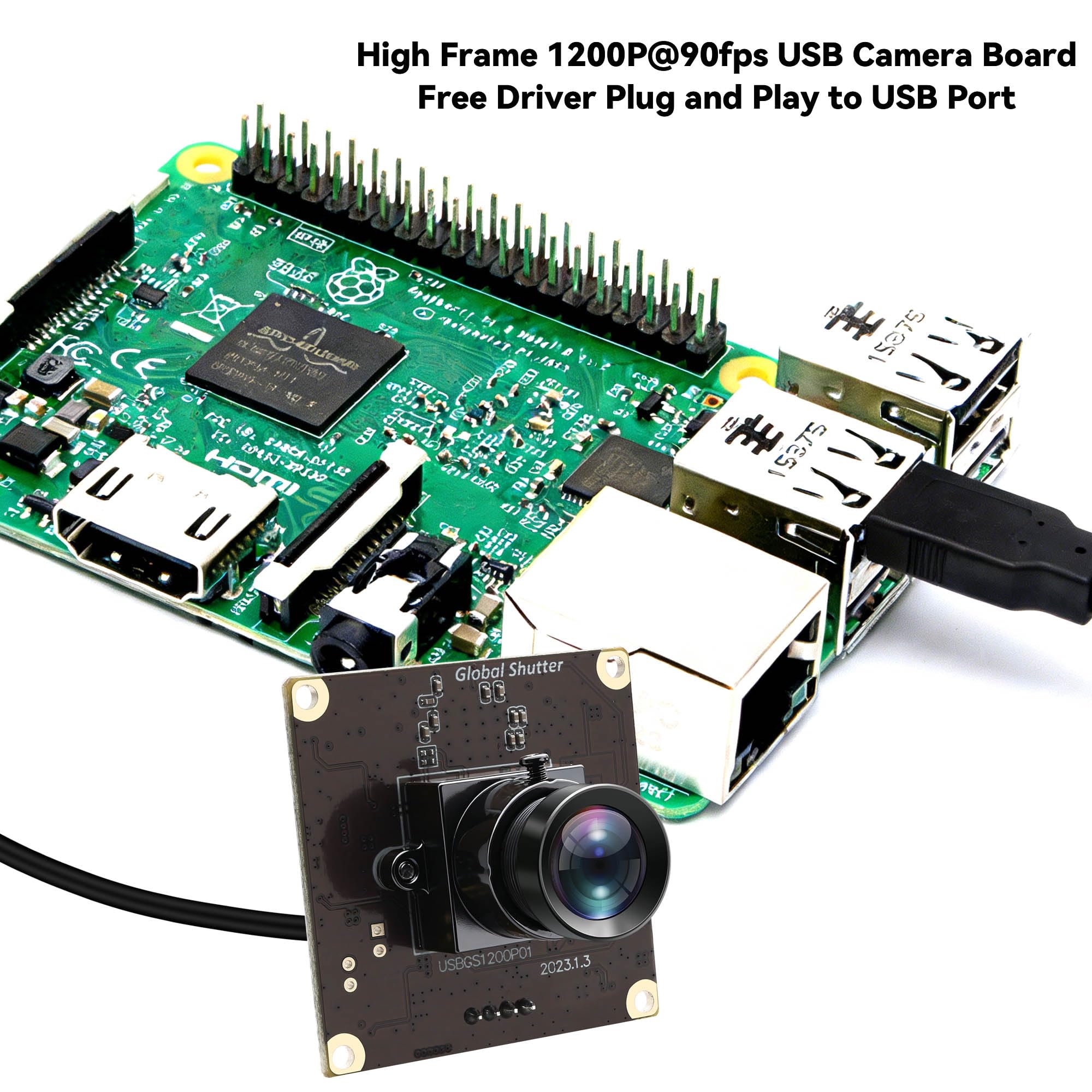ELP 90fps Global Shutter USB-Kameramodul, 1200P Hochgeschwindigkeitskamera, Weitwinkelobjektiv ohne Verzerrungen, Industrie-Webcam, kompatibel mit Windows, Linux, MacOS, Android und Raspberry Pi