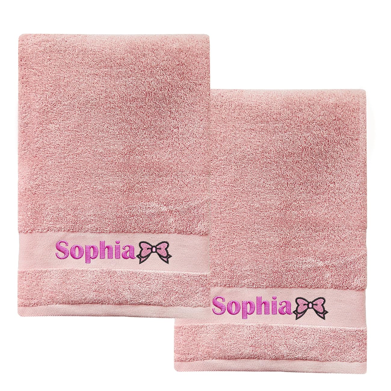 2-Piece Personalised Embroidered Bath Towel with Custom Name ,Monogrammed Towel Gift for Baby, Kids & Adults | Unique Wedding, Birthday Gift Idea 100% Cotton (Pink, 2 PCS Bath Towel(70cmx140cm)) — image 1