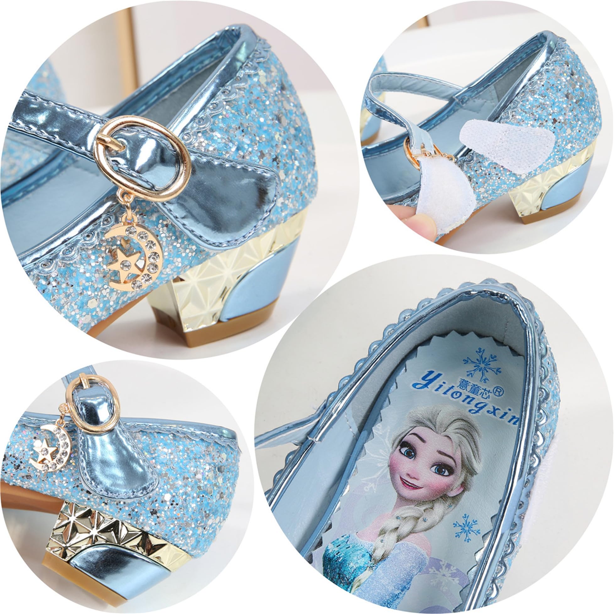 New front Principessa Scarpe Festive Scarpe col Tacco da Principessa per Bambina Buona qualità Partito Scarpe Principessa Scarpe Eleganti,Blu-Elsa,24EU