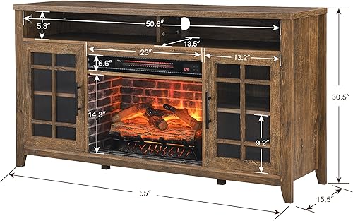 Miniatura 7 de Soporte multimedia de TV de 55 pulgadas con chimenea eléctrica KD insertos calentador, color madera de granero recuperada para sala de estar y