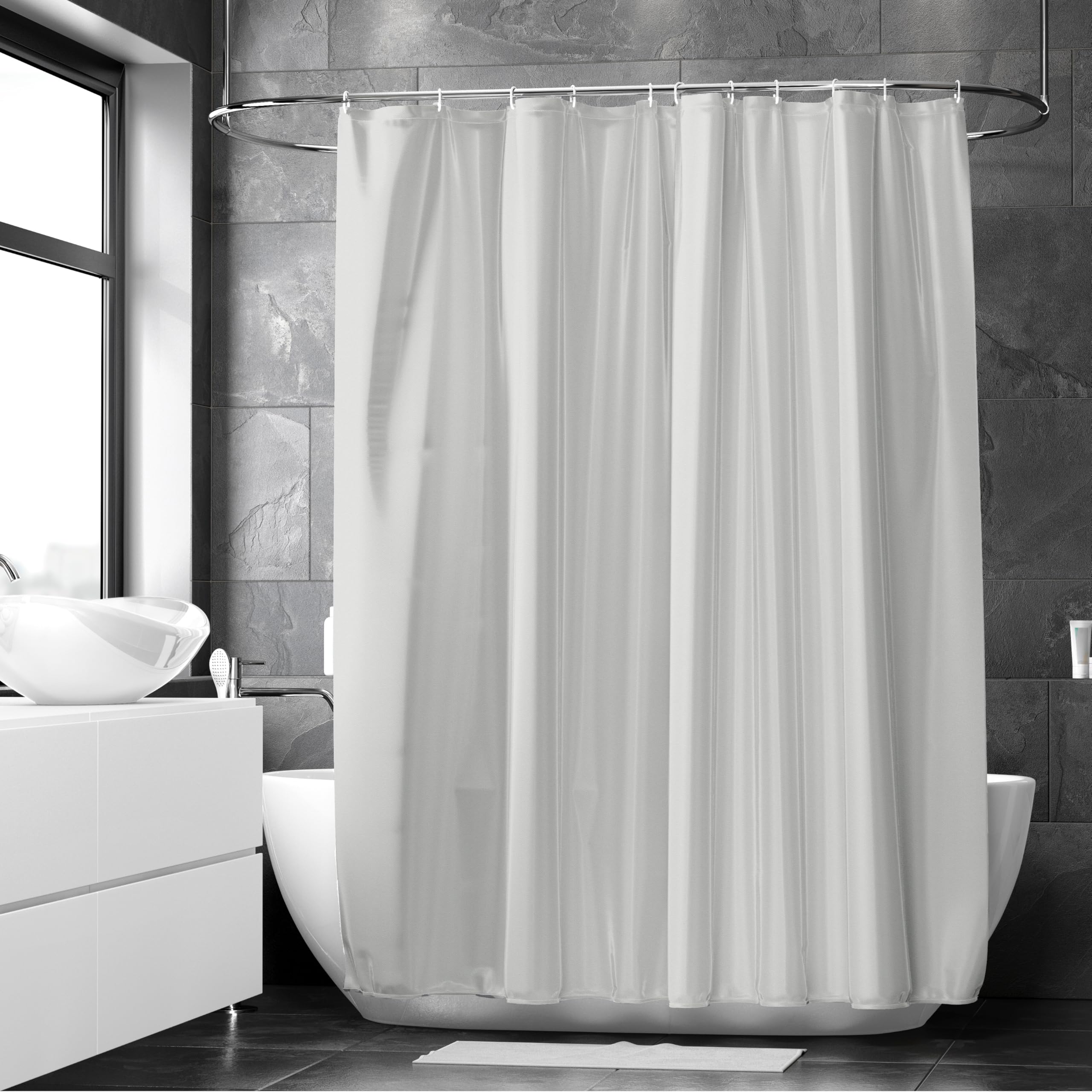 Encasa XO Waterproof Shower Curtain 8 ft, 140x244 cm. Heavy Duty Mildew Resistant Polyester Fabric Bathroom Curtain, Quick Dry, Machine Washable, Includes 10 Hooks | Grey-image-15