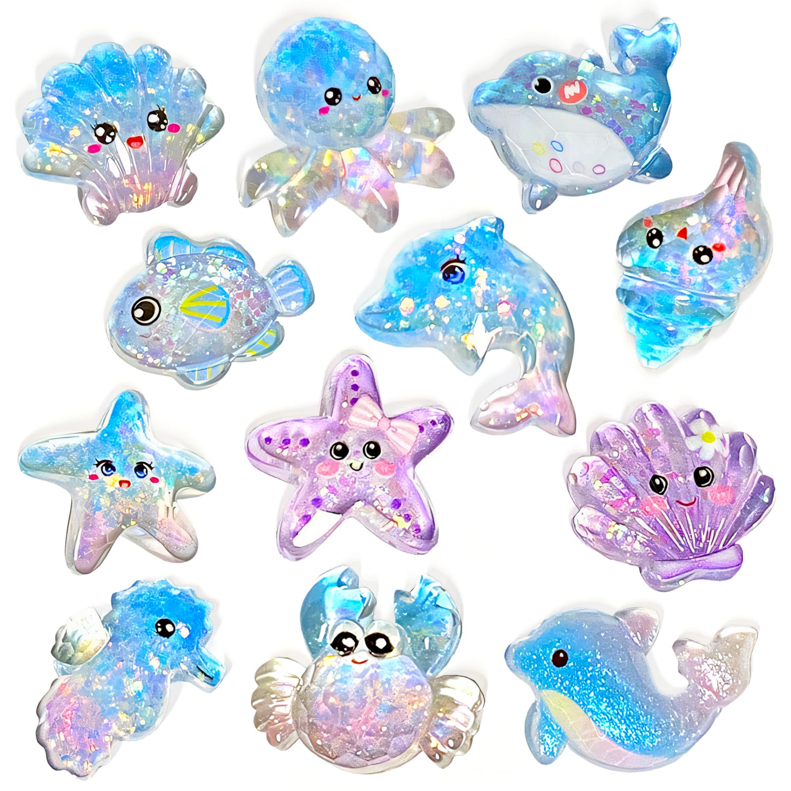 30Pcs Mini Ocean Resin Animals, Luminous Sea Animals Ornaments with Sparkle Flakes, Transparent Animals Figurines for DIY Fish Tank, Fairy Gardens, Aquariums & Dollhouse Decor