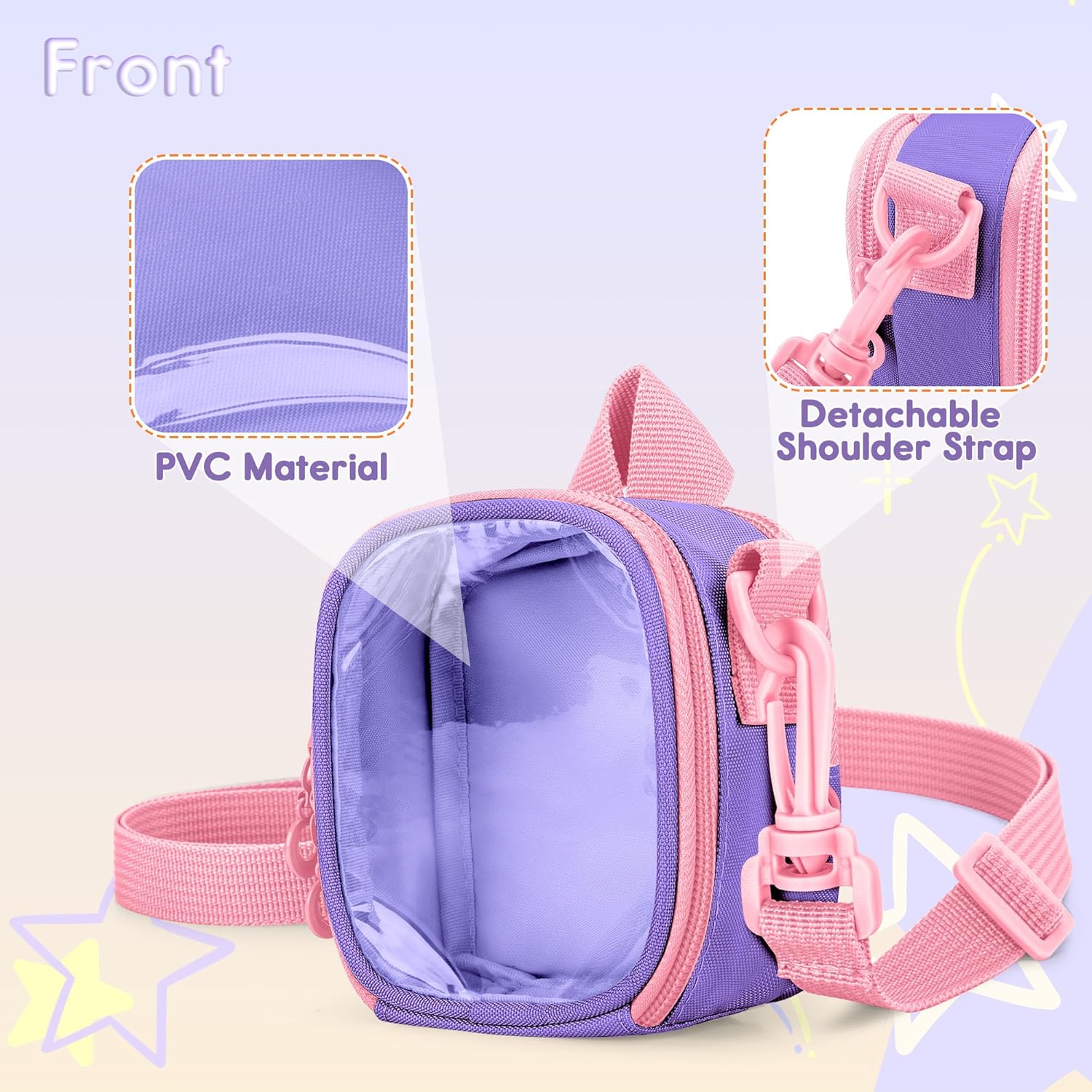 Transparent Carrying Case Compatible with Yoto Mini (2024 Edition), Back Pocket for Cards, Accessory, Small Travel Storage Bag for Audio Player with Detachable Shoulder Strap, Purple (Bag Only) - Image 2