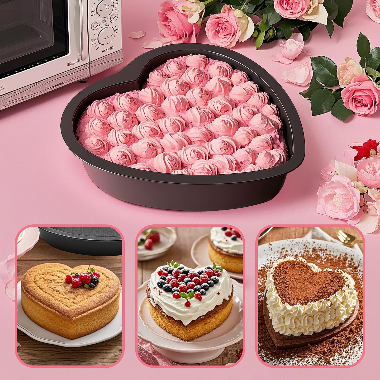 Yomvzake Lot de 2 moules à gâteau en forme de cœur de 17,8 cm pour Saint-Valentin, mariage, anniversaire