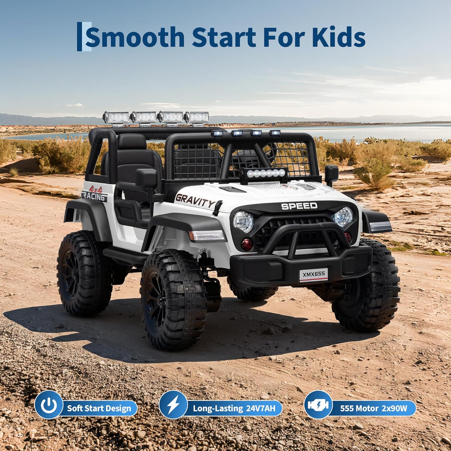 24V 2 Seater Kids Electric Truck with Parent Remote Control, 4WD Ride on Car for Toddlers & Kids 4-8, 100Min Battery, Dual Motor, All Terrain Electric Vehicle Gift for Boys Girls