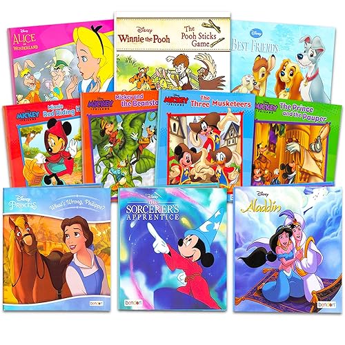 Disney Classic Storybook Collection for Toddlers 1-3 Bundle with 10 Disney Bedtime Story Books Featuring Disney Princess, Mickey, Minnie, Winnie