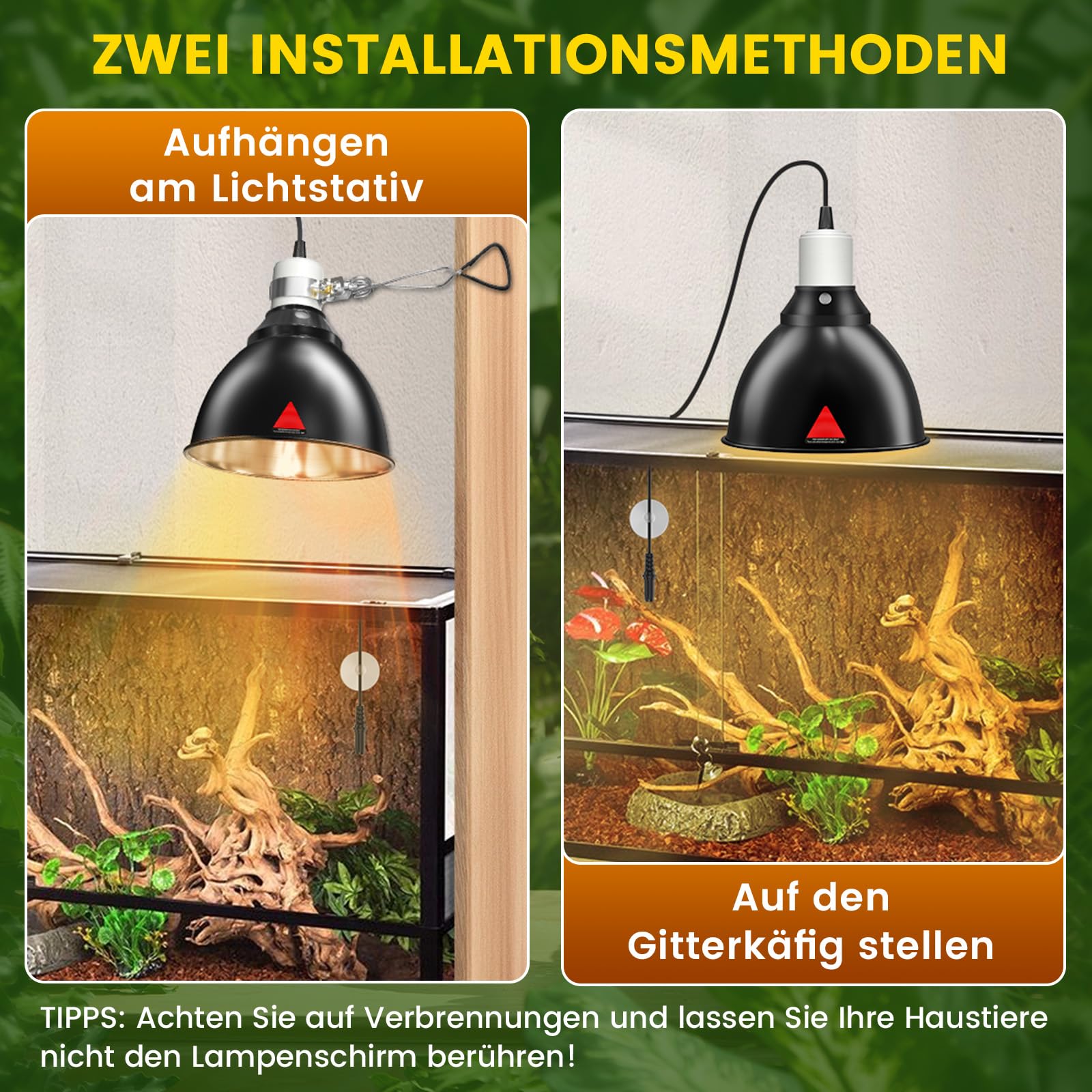 GlowUp Wärmelampe Terrarium, 5.5-Zoll Reptilien Wärmelampe mit Thermostat und Timer, E27 Reptile Dome 300W Lampenfassung für Schildkröte Eidechse Bartagamen (Keine Glühbirne)