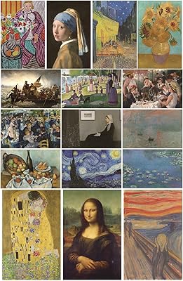 MINI ZOZI Famous Art Prints And Posters 16PCS Paintings Fine Art Impressionist Renaissance Aesthetic Romanticism Big Poster Wall Painting Classroom Room Decor Classical America Artist Artwork Pack