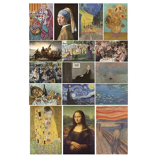 MINI ZOZI Famous Art Prints And Posters 16PCS Paintings Fine Art Impressionist Renaissance Aesthetic Romanticism Big Poster Wall Painting Classroom Room Decor Classical America Artist Artwork Pack
