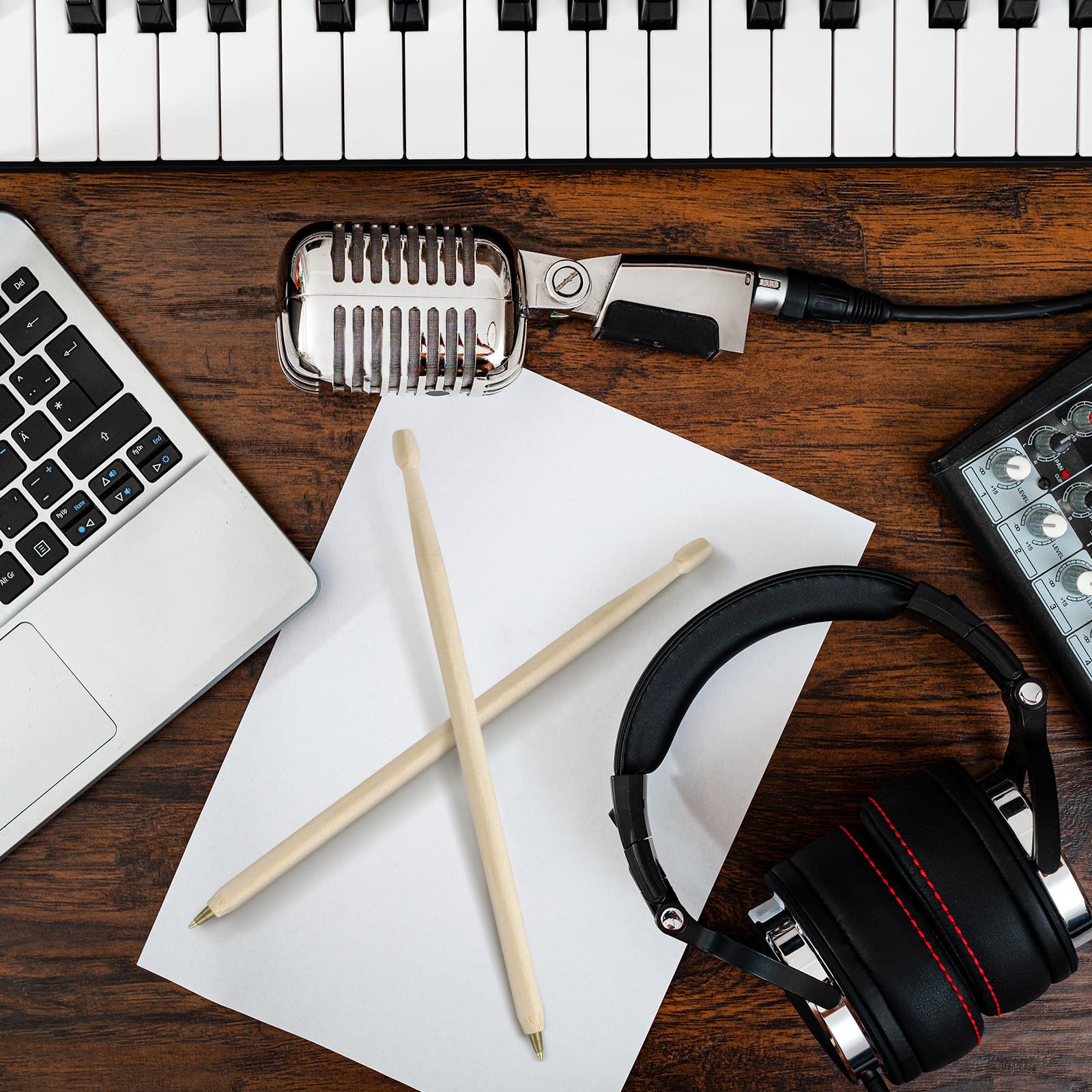 Sayglossy 12 baquetas de madera, bolígrafos divertidos con forma de baqueta, bolígrafos de música, regalos para bateristas, desde kit de papelería hasta kit de batería, suministros de oficina