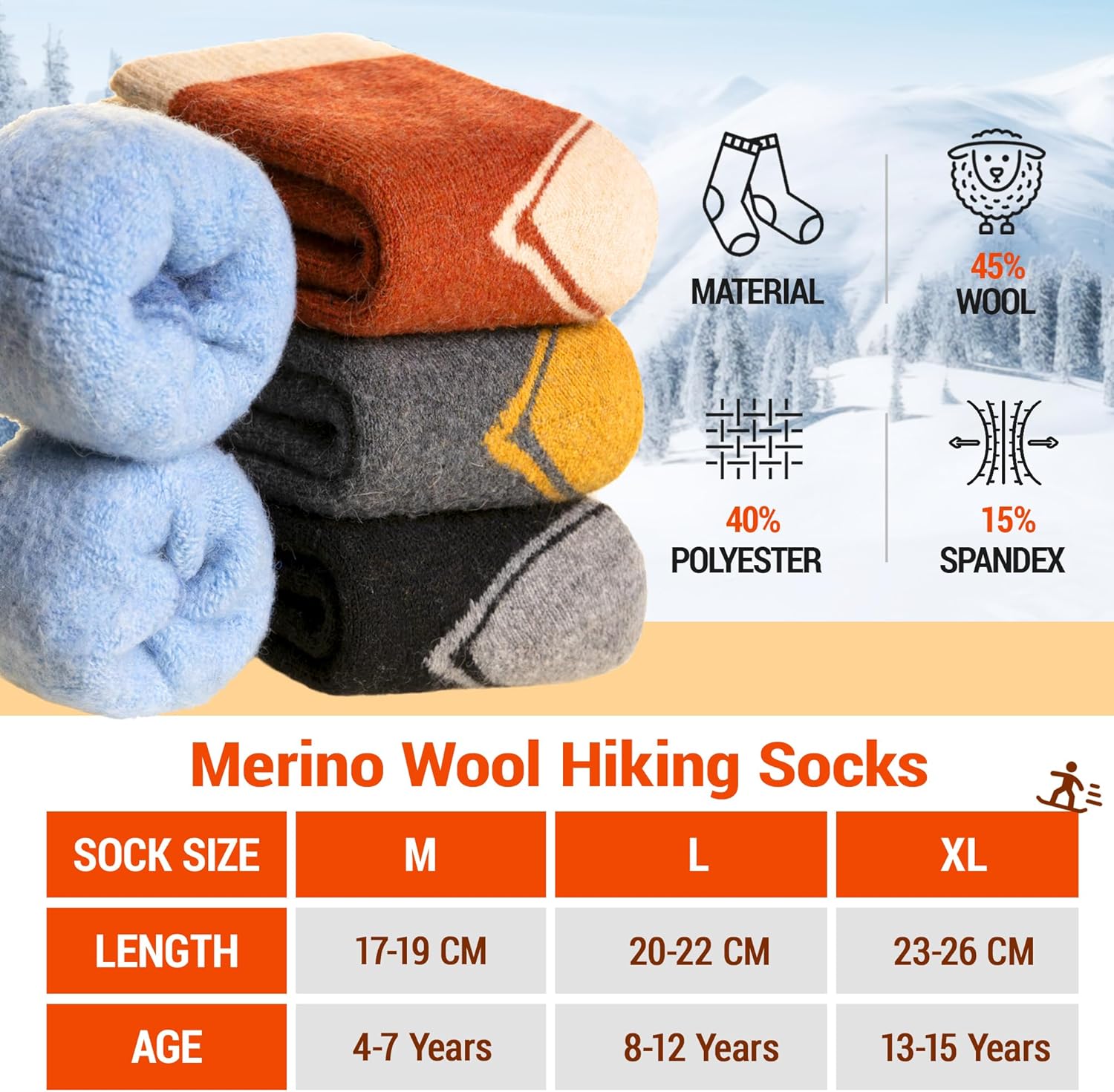 SeeyAN Kids Thermal Socks Merino Wool Ski Boot Winter Insulated Warm Hiking Thick Heated Socks For Boys Girls 4 Pairs - Image 3