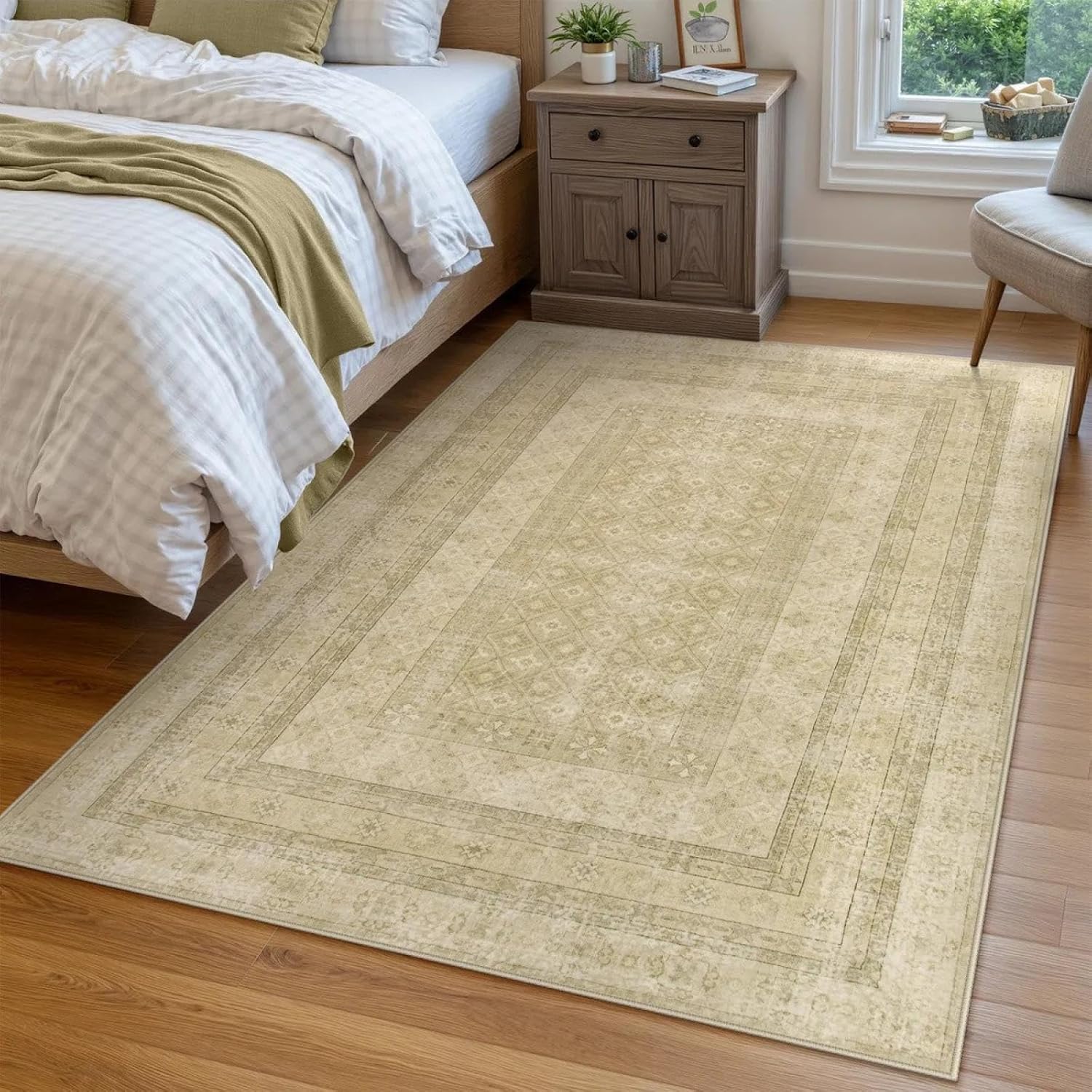 Daisy Washable Vintage Farmhouse Distressed Green Rug Rooms Stylish and Comfortable Rugs(40x60cm/3)