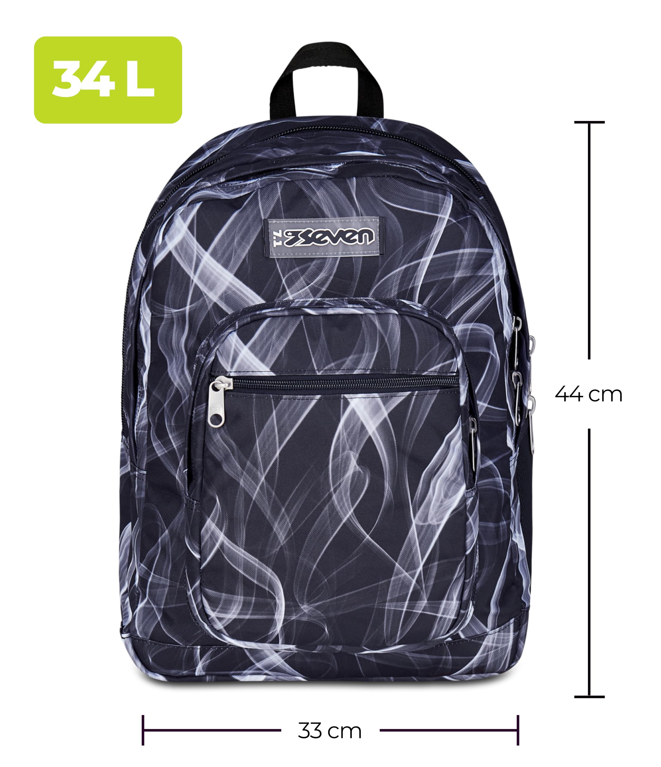 Seven Freethink Schulrucksack, Schulranzen 5 Klasse Jungen, mit Trinkflaschenfach und Doppelfach, Gepolsterte Schultergurte, schwarz/grau