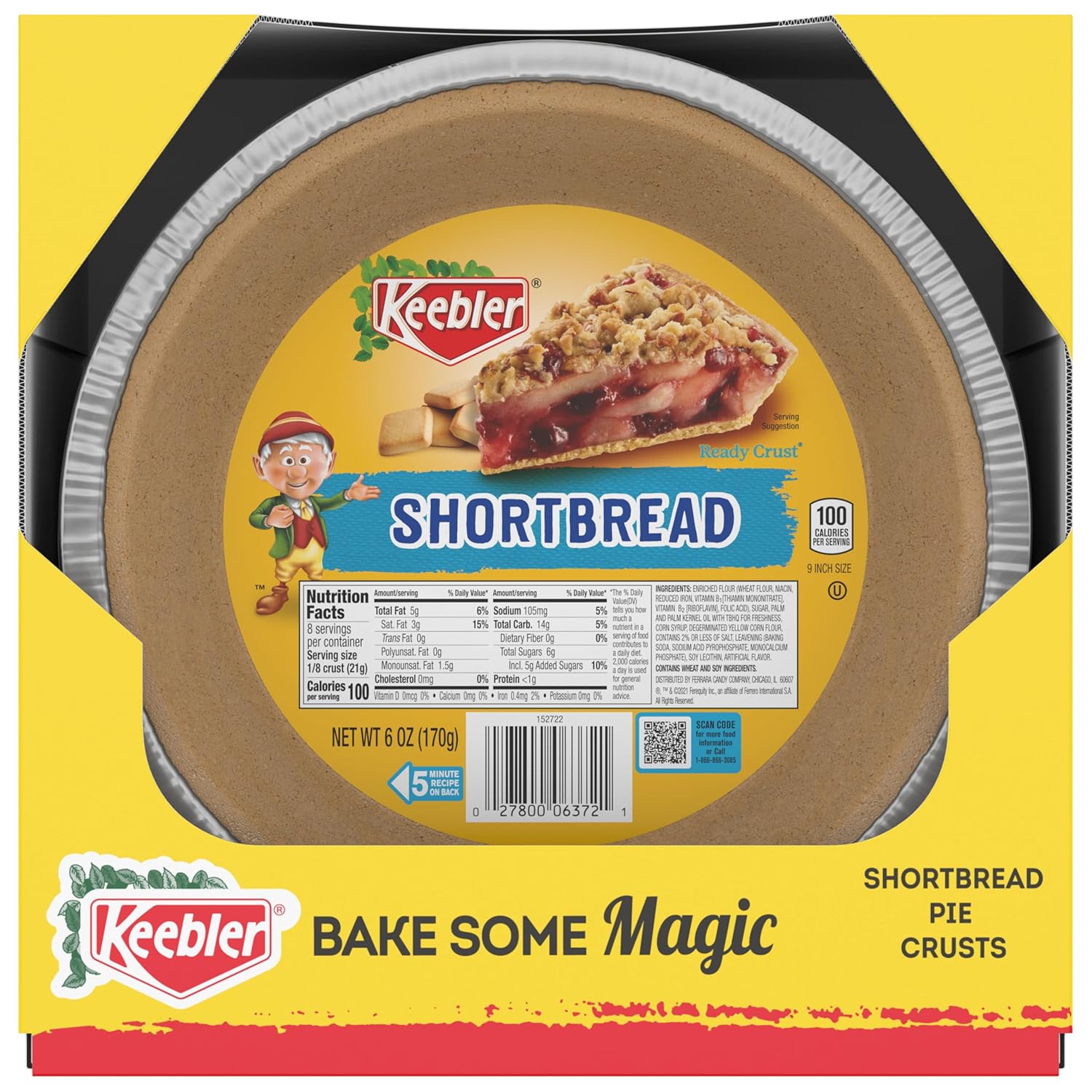 Keebler Ready Crust 9-Inch Shortbread Pie Crusts, Premade Pie Crusts For Baking And No-Bake, 12 ct