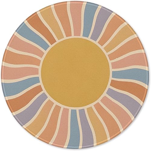 Alfombrilla de mouse redonda vintage para videojuegos, estilo bohemio, retro, arcoíris, amanecer, atardecer, para escritorio, hogar, oficina,