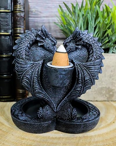 Miniatura 7 de Ebros Gift Guardian of Faux Stone Celtic Heart Tomb Altar Romántico Doble Dragón Cono de reflujo Incienso en cascada Humo Piscina Cascada Quemador
