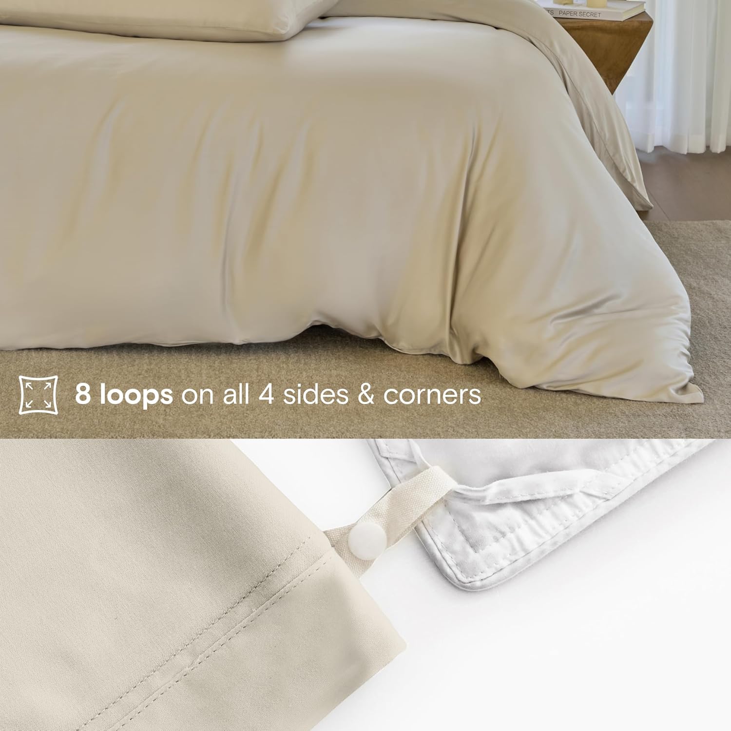 DOZ Duvet Cover Set, 100% Viscose derived from Bamboo, Organically Grown, Buttery Soft, Cooling Duvet Covers, High GSM, 1 Duvet Cover and 2 Pillowcases, 106"x90" (Sand, King/Cal King) - Image 5