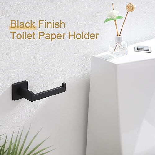 Miniatura 8 de KOKOSIRI Soporte de papel higiénico negro para baño, soporte de rollo de papel higiénico SUS304 de acero inoxidable, montaje en pared, negro mate,