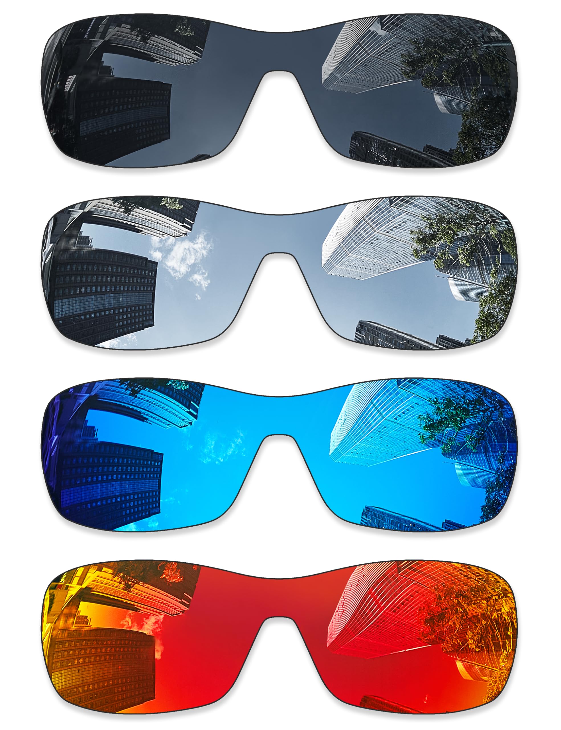 Lentes de repuesto Ploarized para gafas de sol Oakley Antix OO9077 - Negro + Titanio Plateado + Azul Hielo + Rojo Fuego