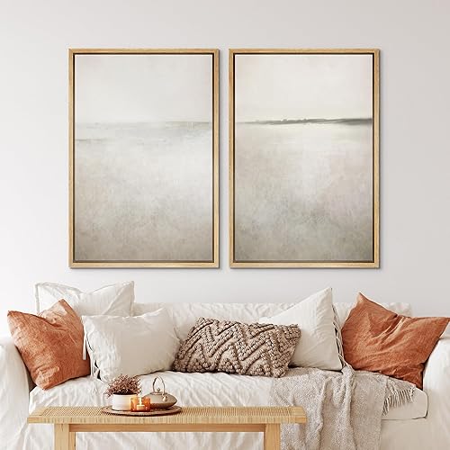 Miniatura 3 de IDEA4WALL Lienzo enmarcado para pared, juego de arte abstracto con olas del océano sepia, paisaje de playa, naturaleza, desierto, ilustraciones