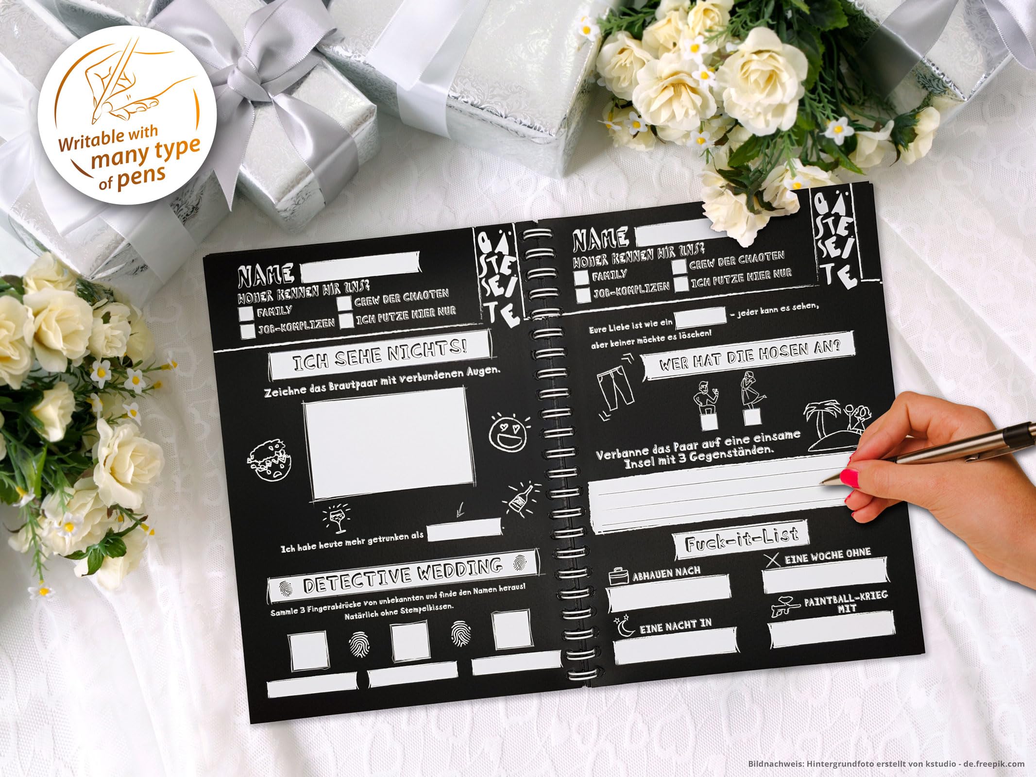 DAS Crazy Gästebuch zur Hochzeit in DIN A4 EIN wirklich böses Hochzeitsgästebuch mit verrückten Fragen zum Ausfüllen
