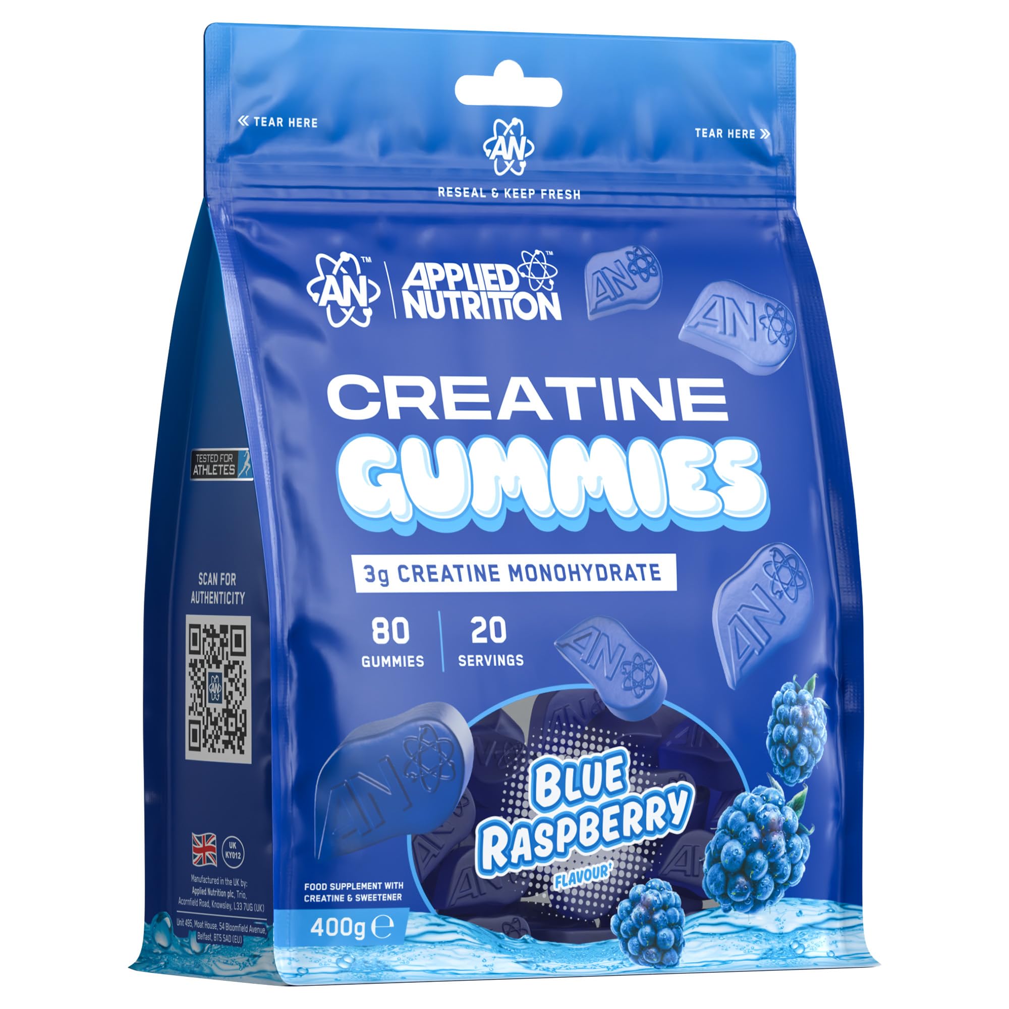 Applied Nutrition Creatine Gummies - 3000mg Creatine Monohydrate per Serving - 80 Chewable Vegan Gummies for Strength, Power & Recovery (20 Servings)