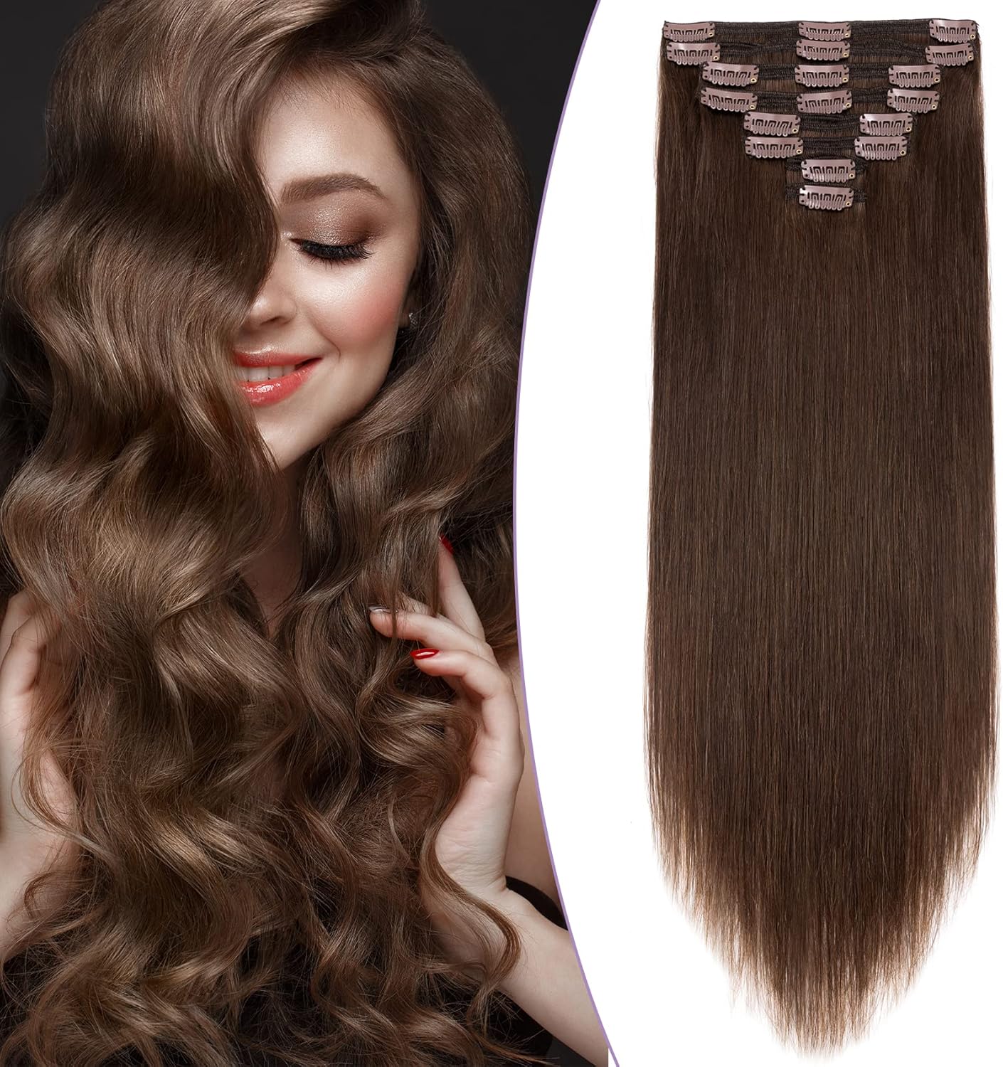 Remy Hair Extensions Clip in Human Hair Extension 04 Medium Brown 20