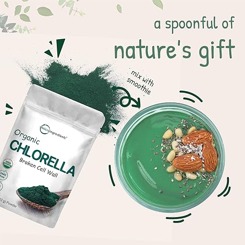 Miniatura 6 de Micro ingredientes USDA, Chlorella en polvo, orgánico, 1.1 libra, El mejor alimento, rico en vitaminas y proteínas, 8 onzas, 1