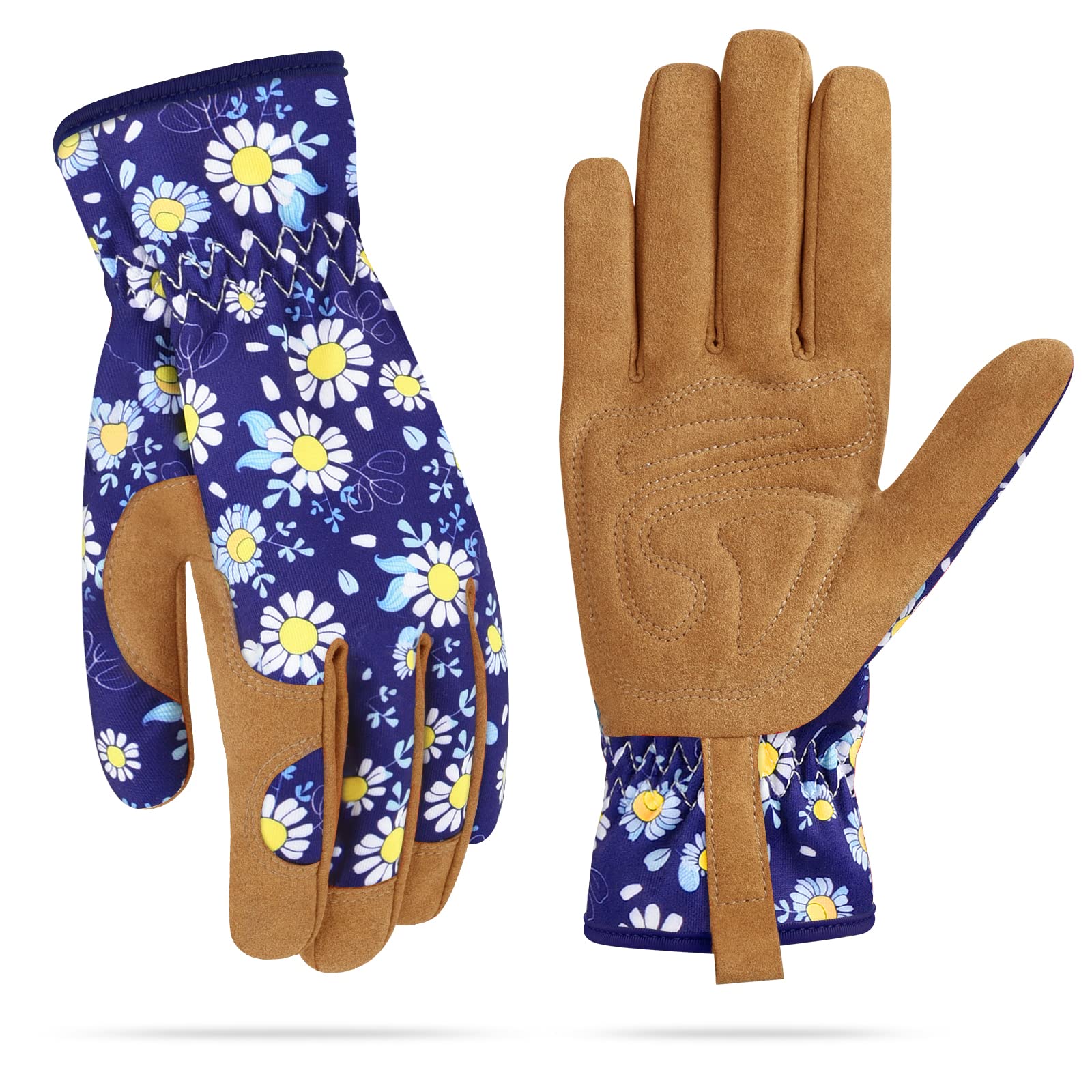 Guantes de jardinería para mujer, guantes de jardín de cuero para mujer, a prueba de espinas, sin puñaladas para excavar, plantar, podar (grande, azul oscuro)