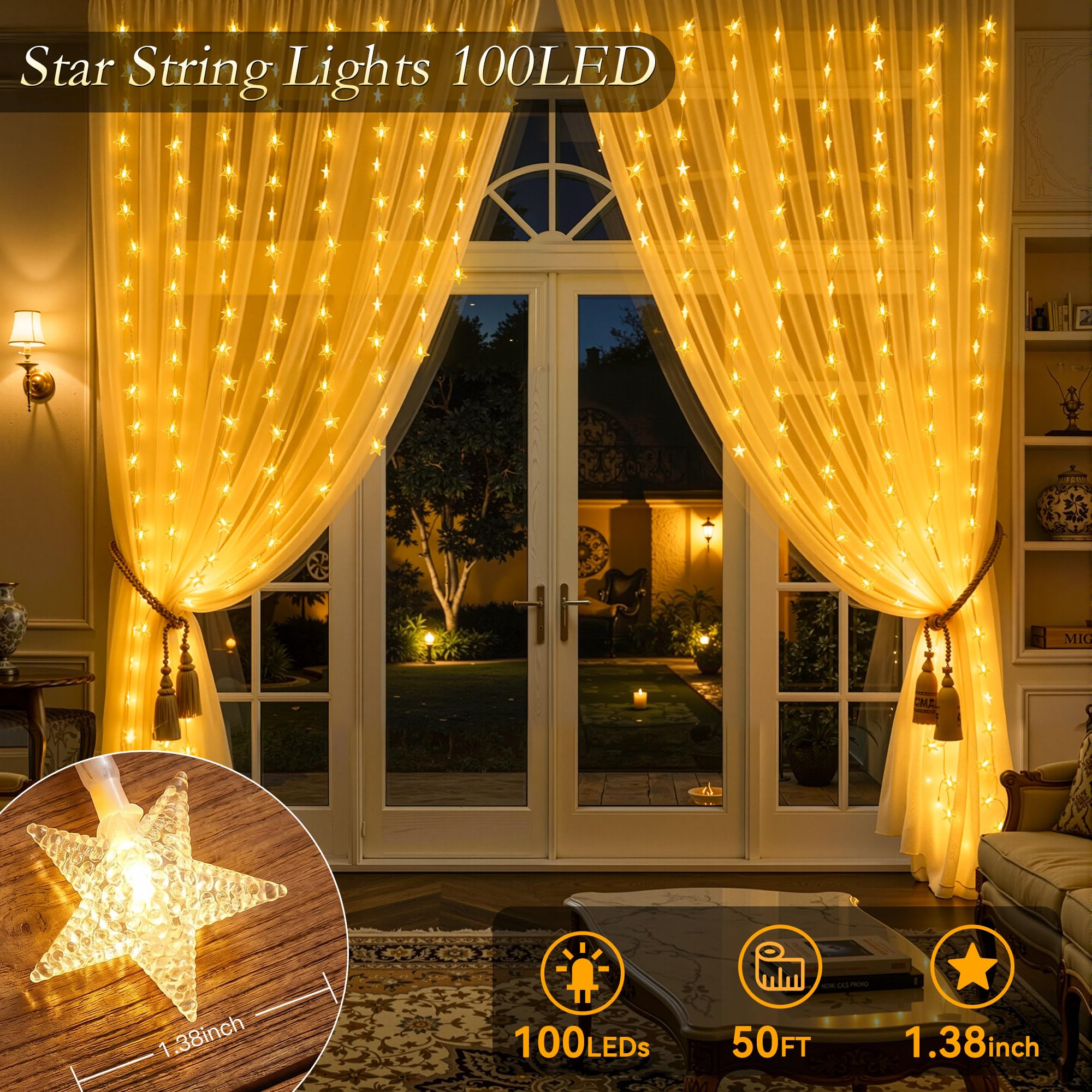 Luci a stella con 100 luci a LED USB da 15,7 m, con telecomando, IP44, impermeabili, 11 modalità, 2 in 1, bianco caldo e multicolore, cambia luci stellate per interni ed esterni, per camera da letto