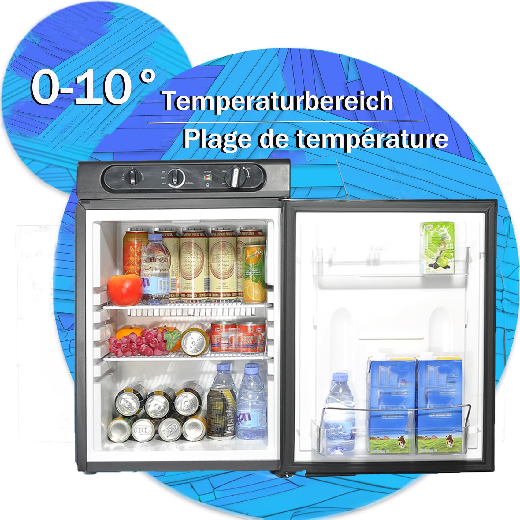 Nevera a Gas Butano para Caravana, Nevera Trivalente 12v 220v para Camping, Autocaravana, Camión, Coche, Negro, 60L