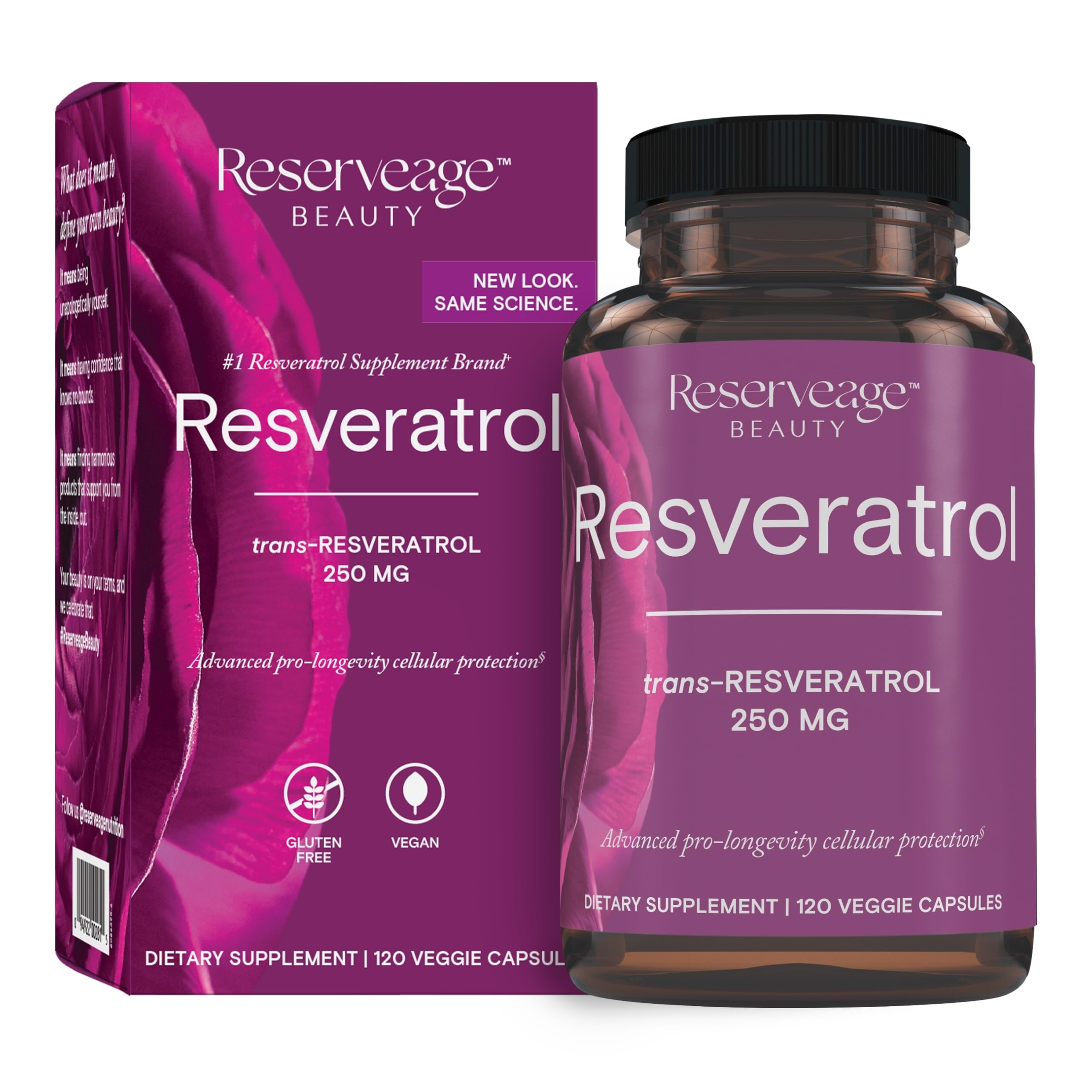 Reserveage Beauty, Resveratrol 250 mg, Antioxidant Supplement for Heart and Cellular Health, Supports Healthy Aging and Immune System, Paleo, Keto, 120 Capsules