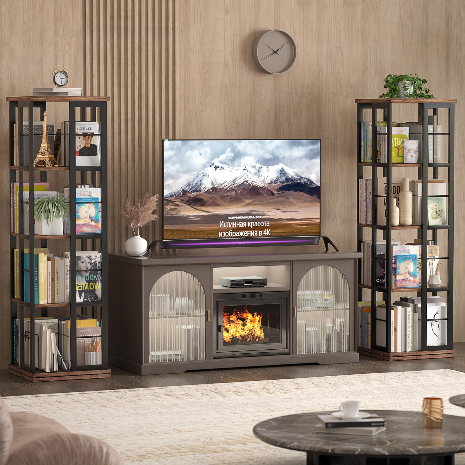Étagère à livres rotative iSunirm, étagère d'angle, bibliothèque pivotante en bois à 360°, bibliothèque sur pied, étagère étroite et tournante, meuble de rangement pour petits espaces, marron rustique