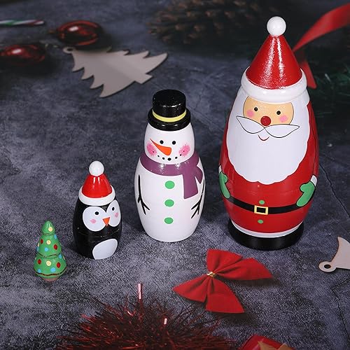 Miniatura 7 de Yoption Muñecos de anidación rusos de Navidad hechos a mano de madera Papá Noel pingüino muñeco de nieve Matryoshka muñecas apilables para Navidad,