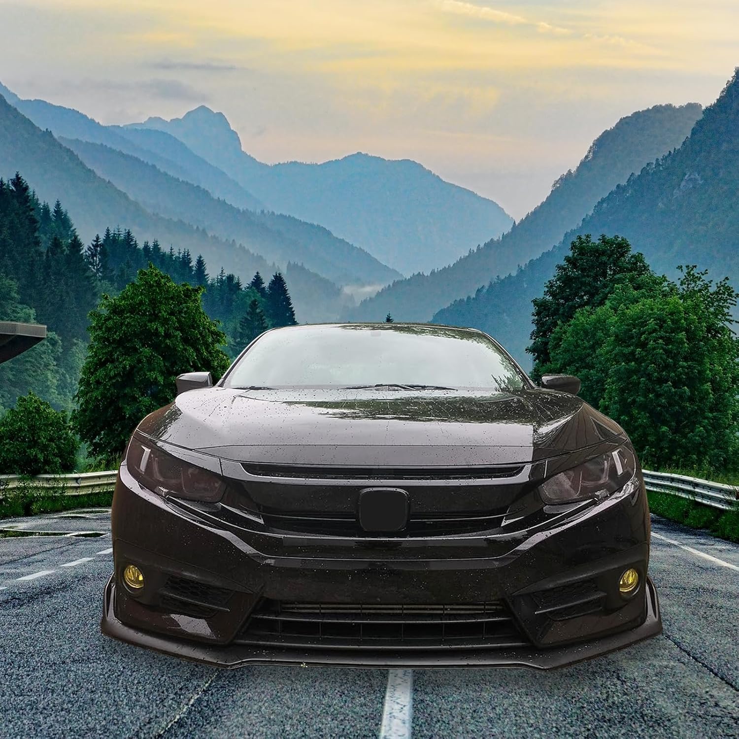 IKON MOTORSPORTS Front Upper Grille, Compatible with 2016-2018 Honda Civic, 2019-2021 Civic Hatchback SI Model, Factory Style Gloss Black ABS Front Bumper Hood Grill w/Eye Lid 3PCS Set
