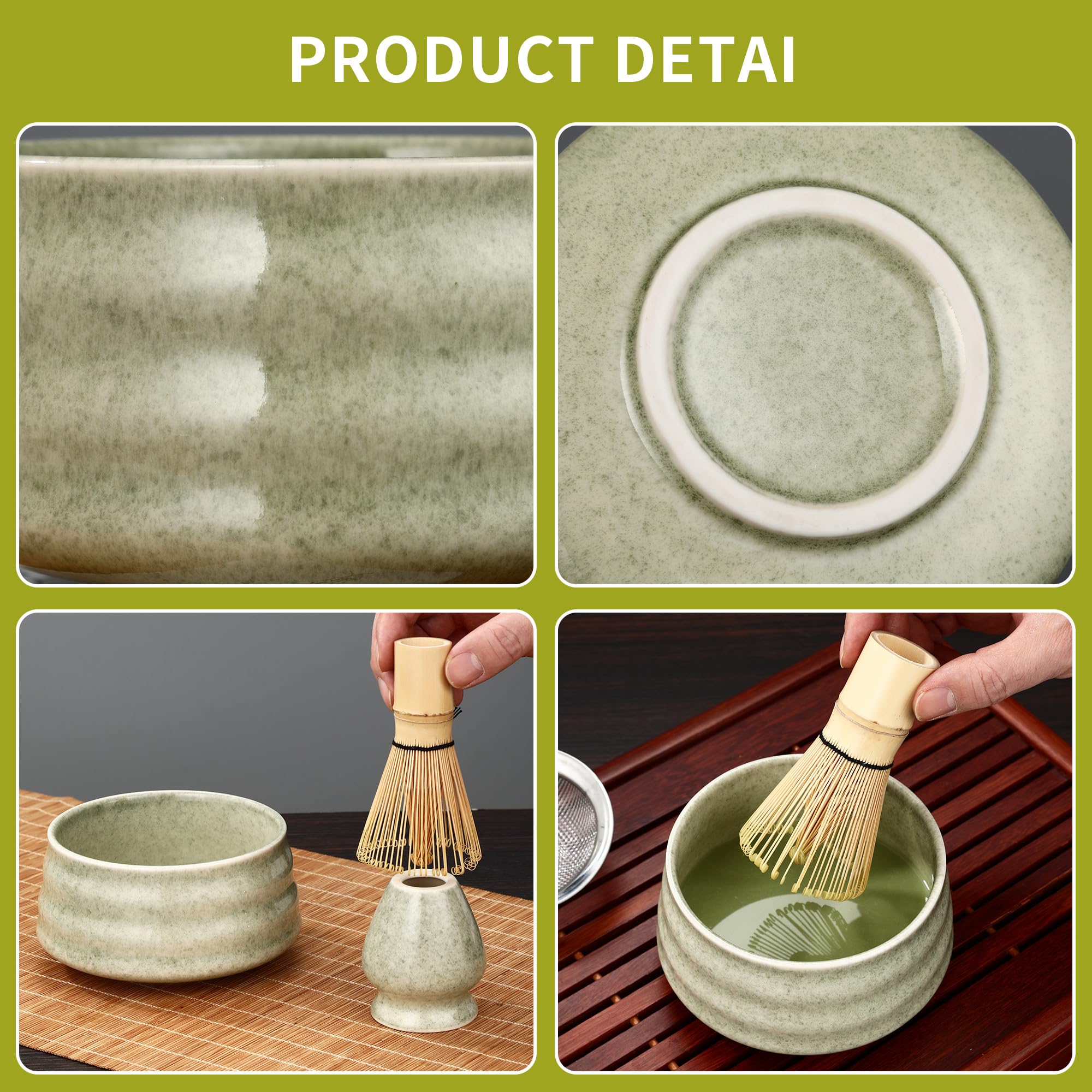 Matcha Kit da 5 pezzi: ciotola per matcha, frullino Baibenli, supporto per frullino, filtro, cucchiaino.Set Matcha adatto ai principianti.