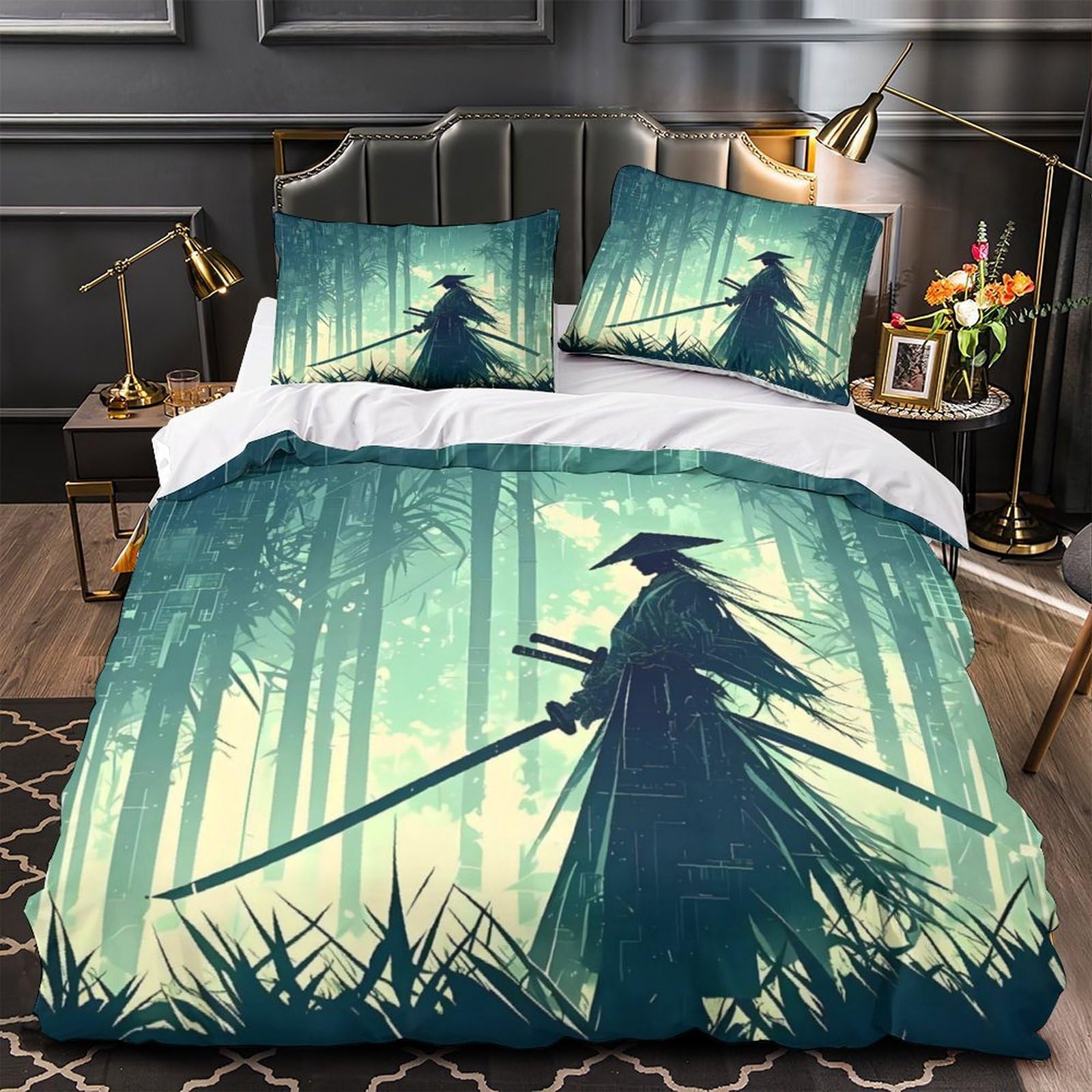 Parure de lit anime guerrier 3D avec fermeture éclair invisible et microfibre douce