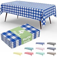 misaya 4 Packs Buffalo Disposable Table Cloth, 54 x 108 Inch Waterproof Plastic Tablecloth, Rectangle Blue and White Checkered Table Covers for Picnic, Birthday, Party, Back to School