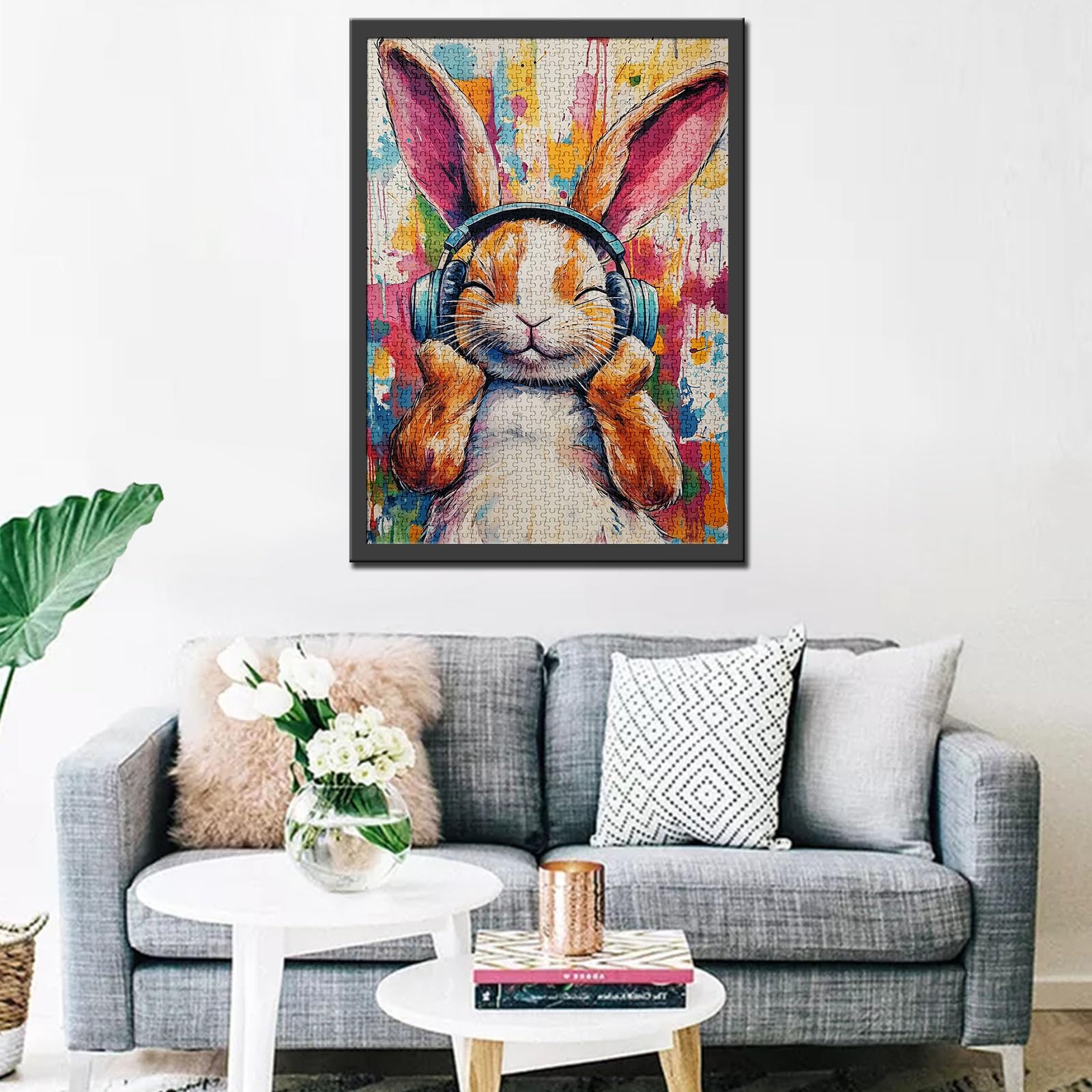 Rabbit Listening to Music Jigsaw Puzzles for Adults 1000 Pieces,Bunny Jigsaw Puzzle Cute Animal Puzzles Art 1000 Pieces Family Puzzle Perfect for Game Nights - Image 3