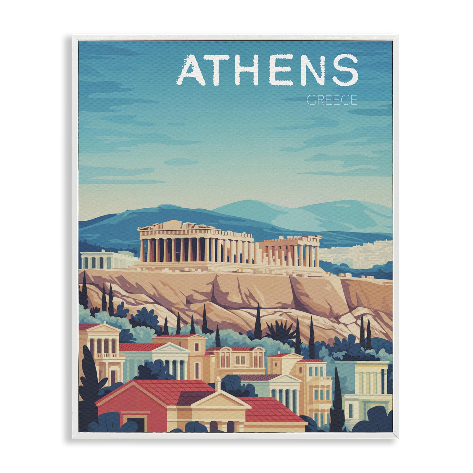 Stupell Industries Coastal White (Textured) 'Athens Topography Cityscape'| Framed Giclee Art