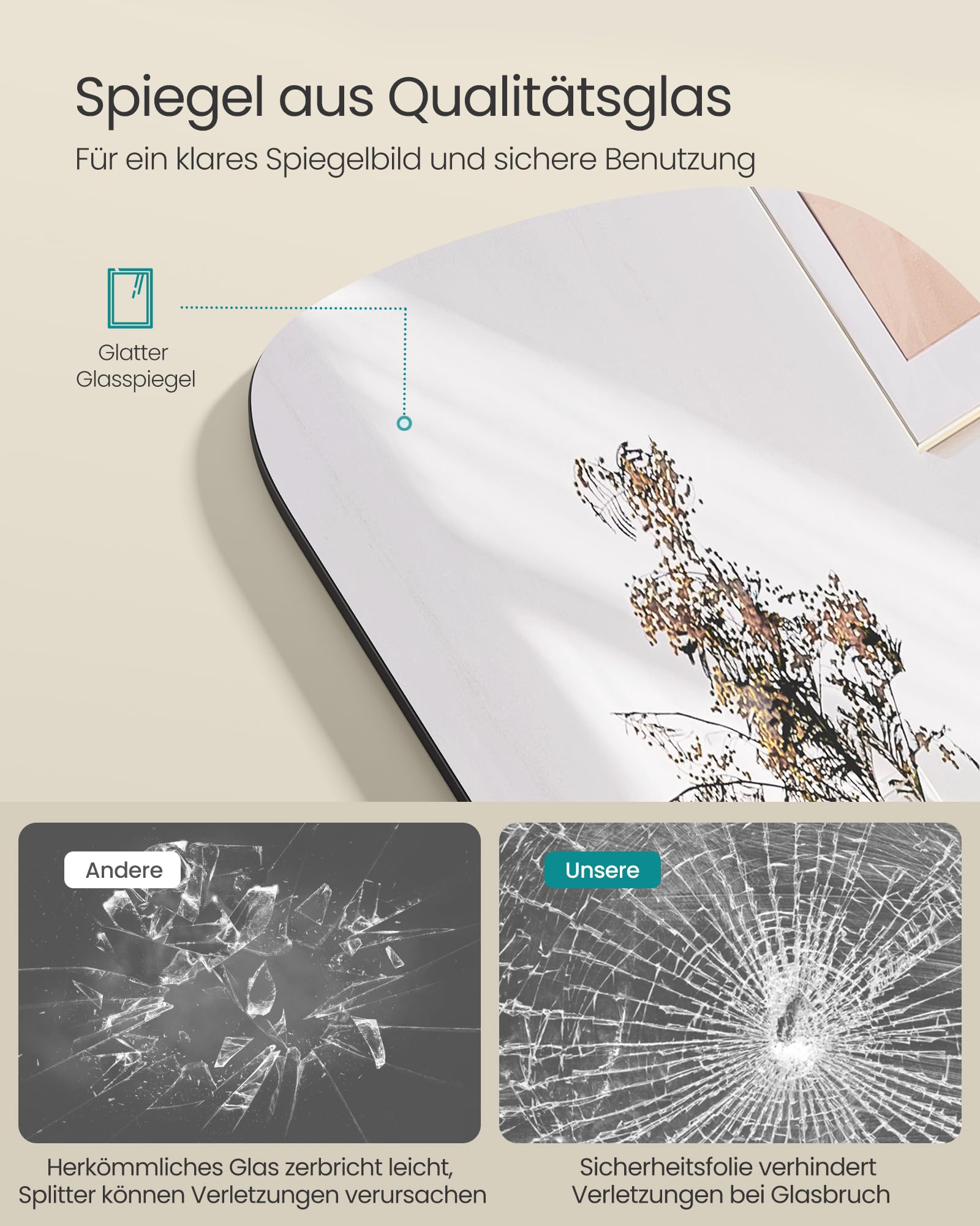 SONGMICS Ganzkörperspiegel, 160 x 50 cm, mit abgerundeten Ecken, Standspiegel aus Qualitätsglas, Aluminium-Rahmen, für Schlafzimmer, Ankleidezimmer, tintenschwarz LFM029B01