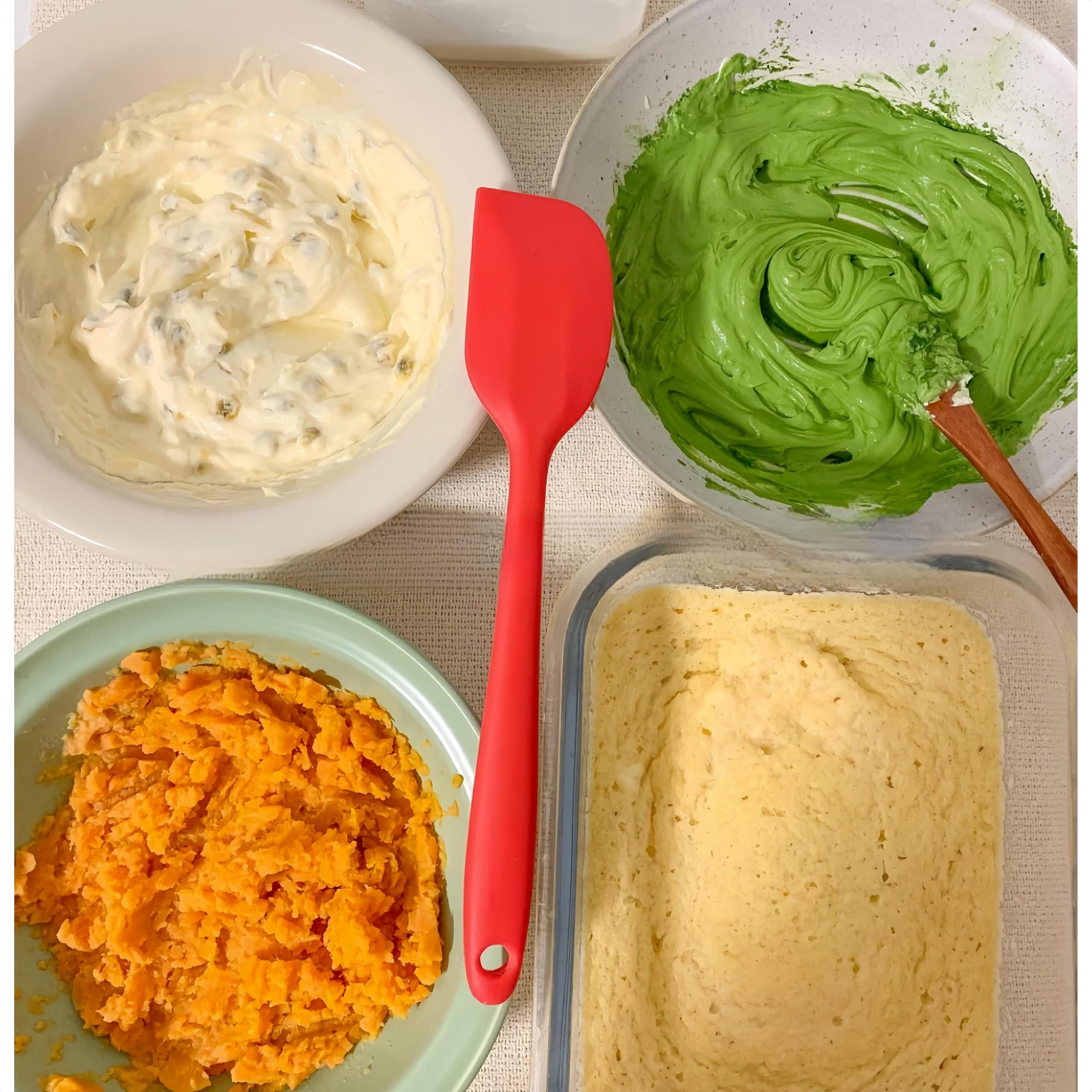 5-Piece Silicone Spatula Set - Heat-Resistant Non-Stick Cooking Spatulas with Stainless Steel Core, BPA-Free Rubber Head - Includes 1 Kitchen Oil Brush for Baking, Grilling, Flipping (Colors Vary)