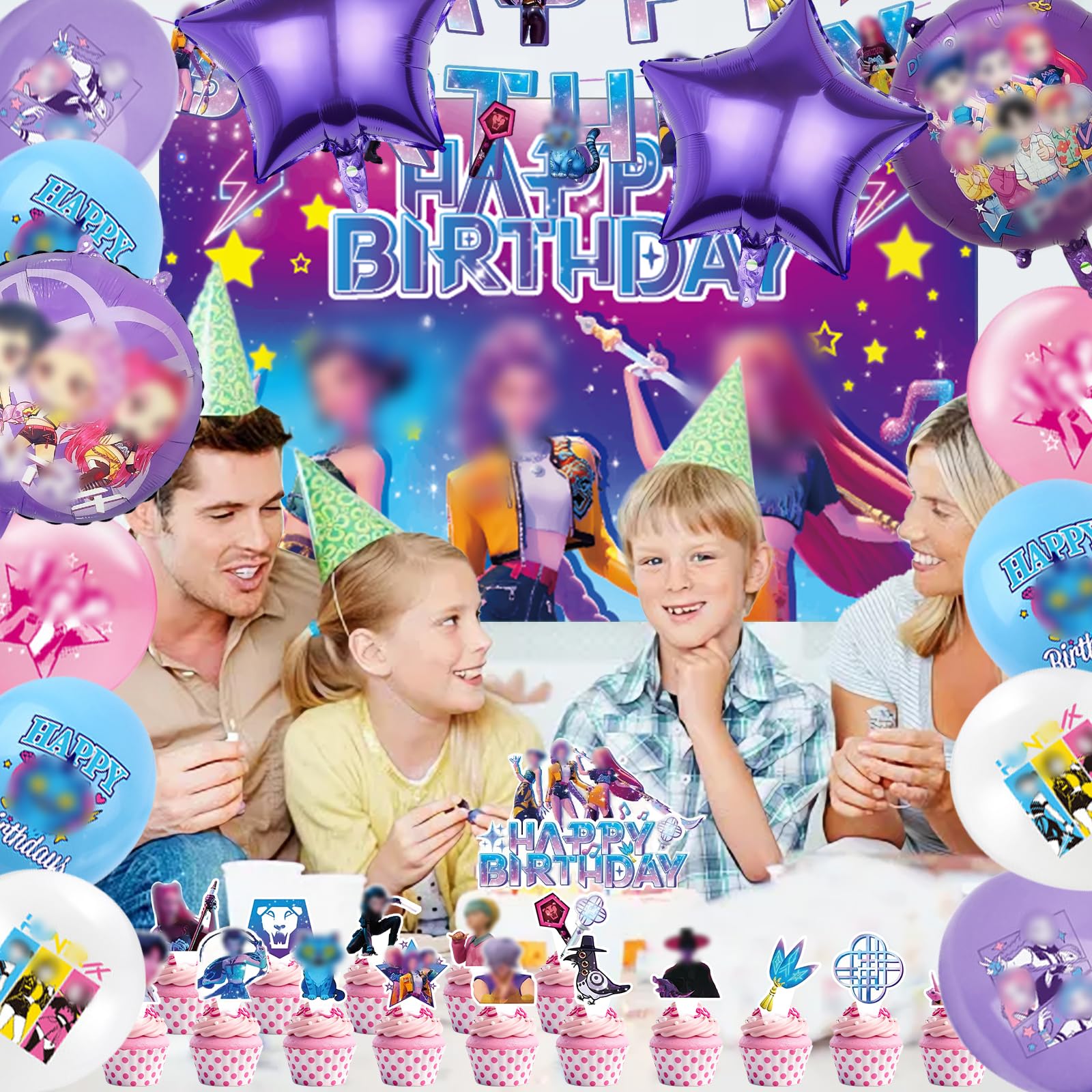 42 Pezzi Huntrs Kit Compleanno Decorazioni, Kit Palloncini Decorazioni per Festa di Compleanno (B)