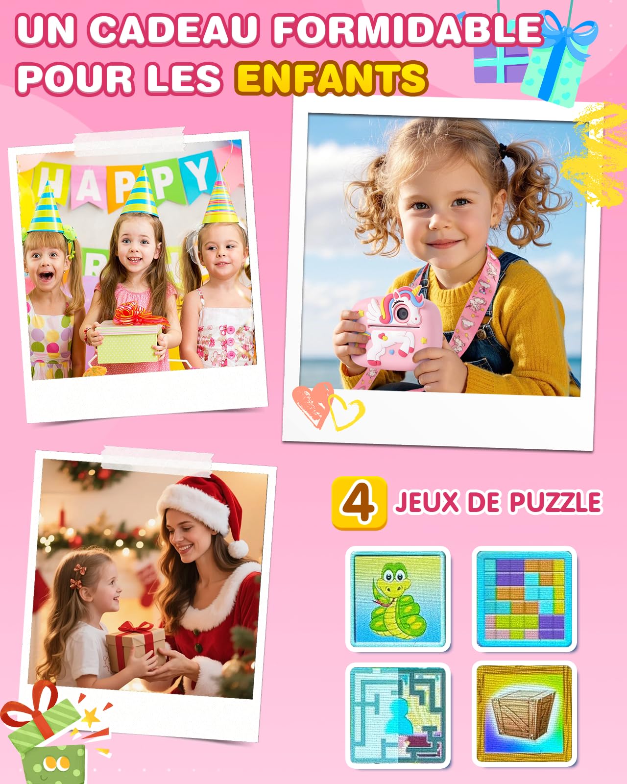 Lullu Appareil Photo Instantané Enfant, 48MP Imprimante Kid Camera 3-12 Ans | 1080P Antichoc, 32GB Carte, 4 Papier Impression, Numériques Thermique, Cadeau Jouet Noël Anniversaire pour Fille & Garcon
