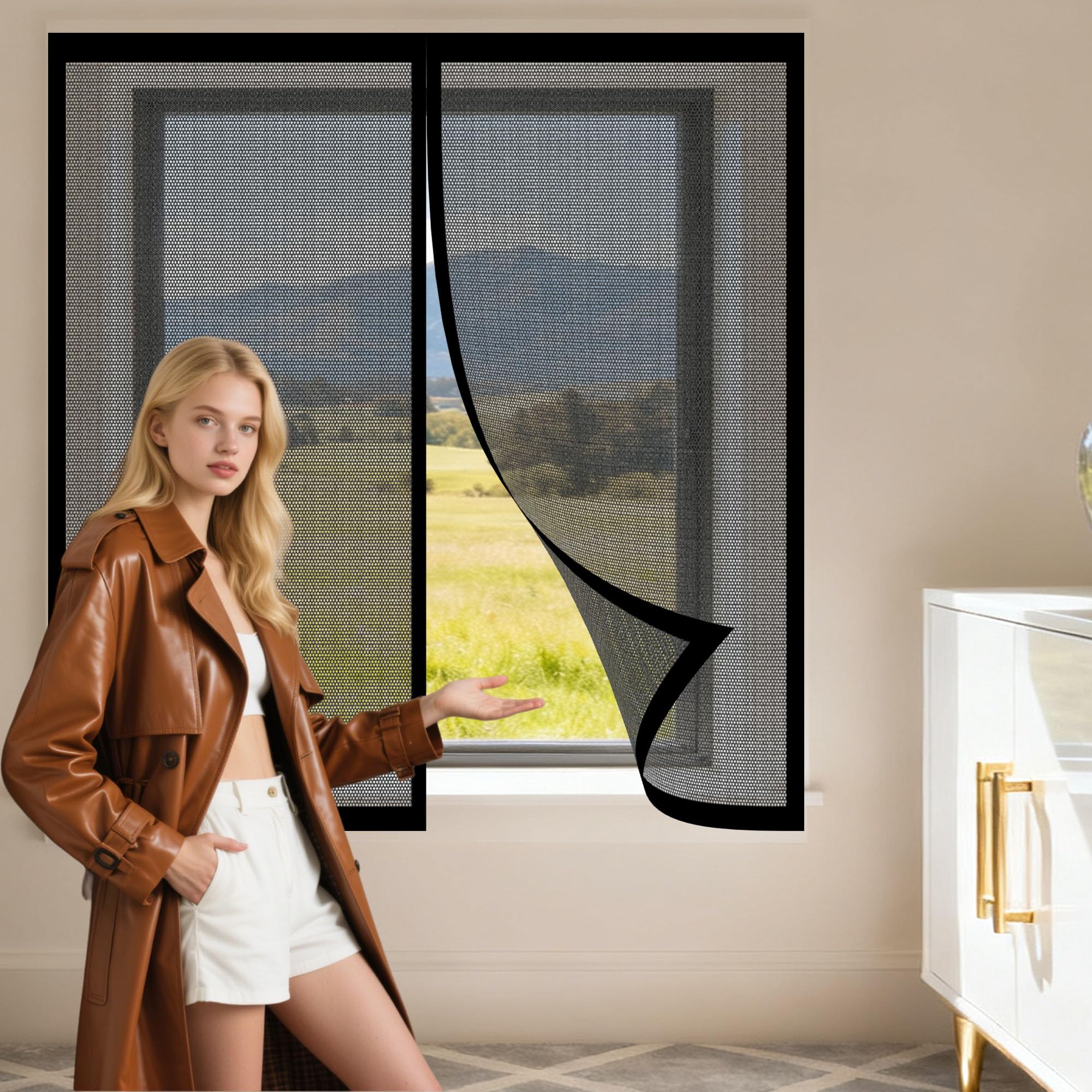 Moustiquaire magnétique fenêtre 185x190 maille ultra fine pour salon