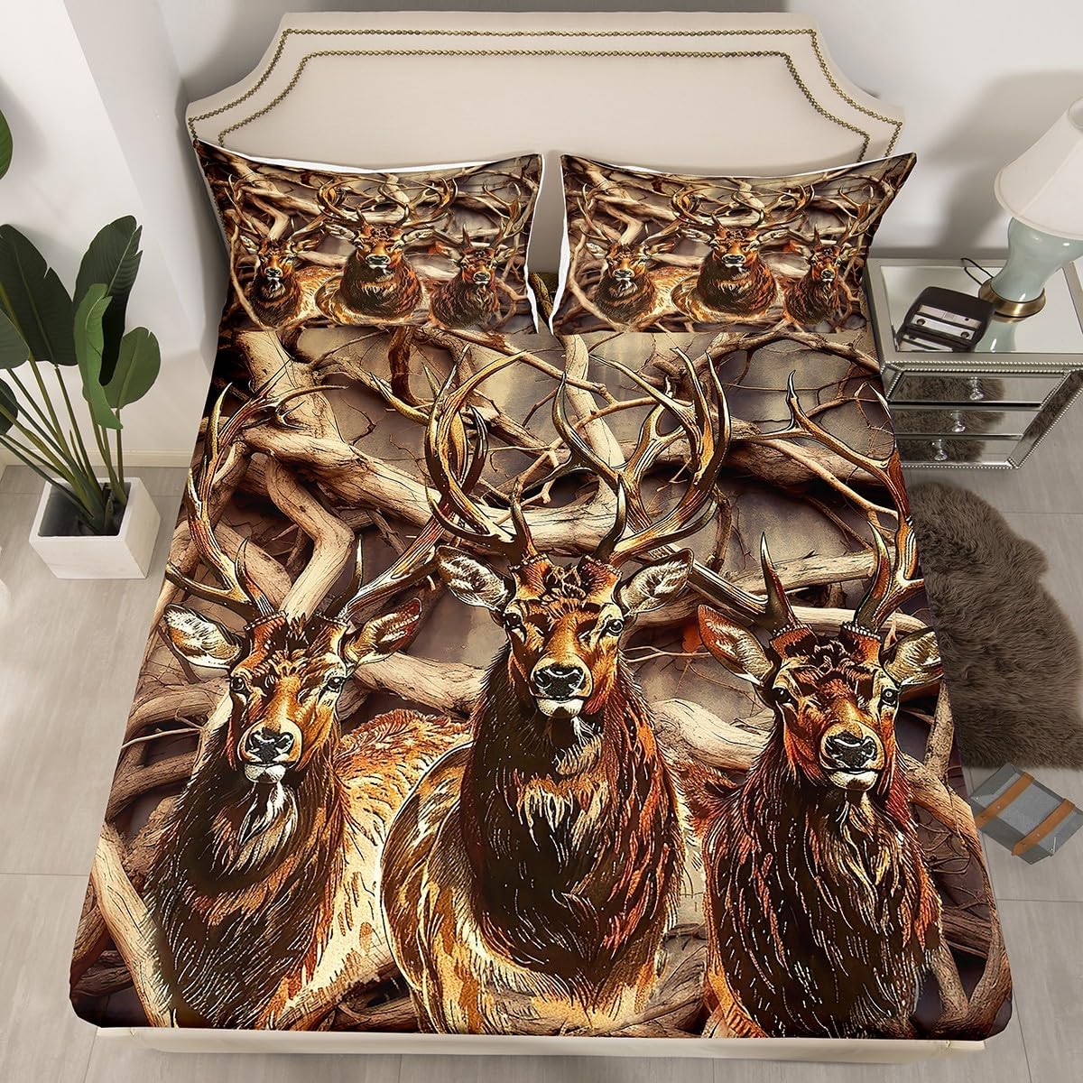 Feelyou Deer Bed Sheet Set Kids Deer Hunting Fitted Sheet