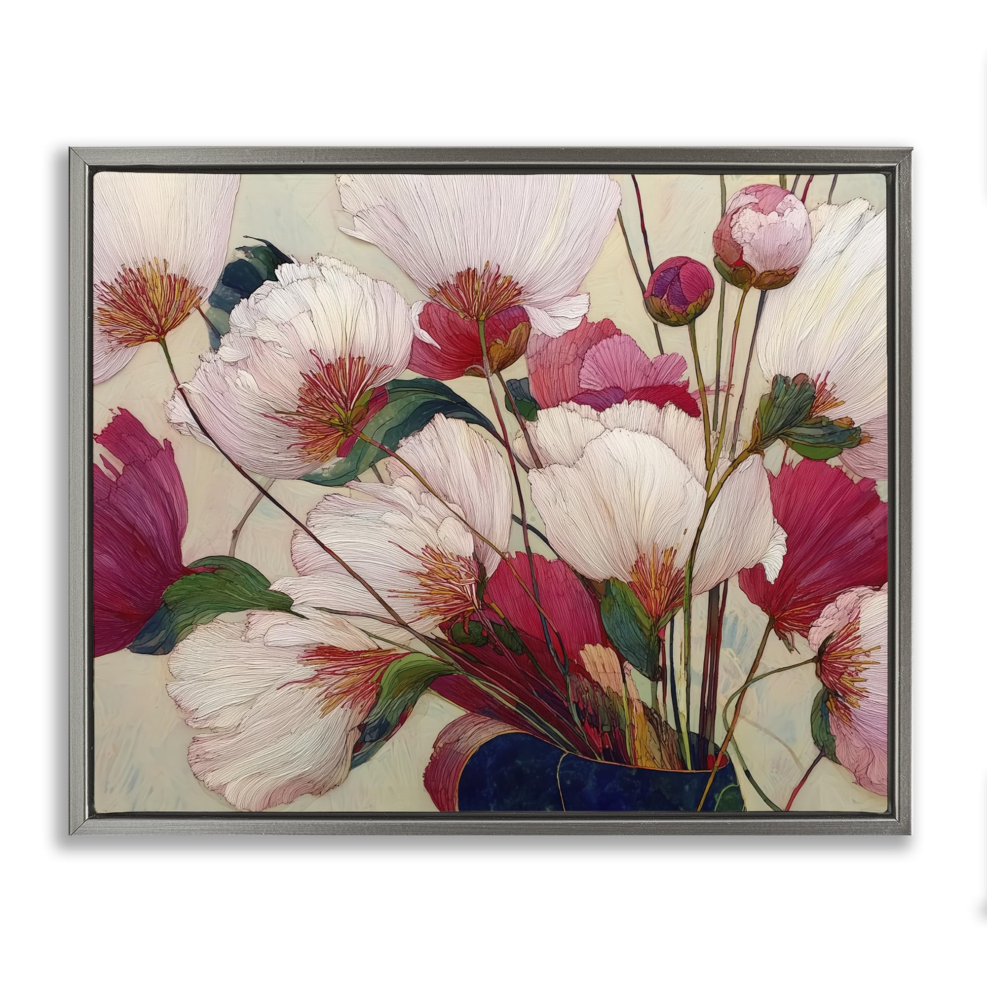 'Lush Haiku Pink & White Flowers'| Floating Frame Canvas Art