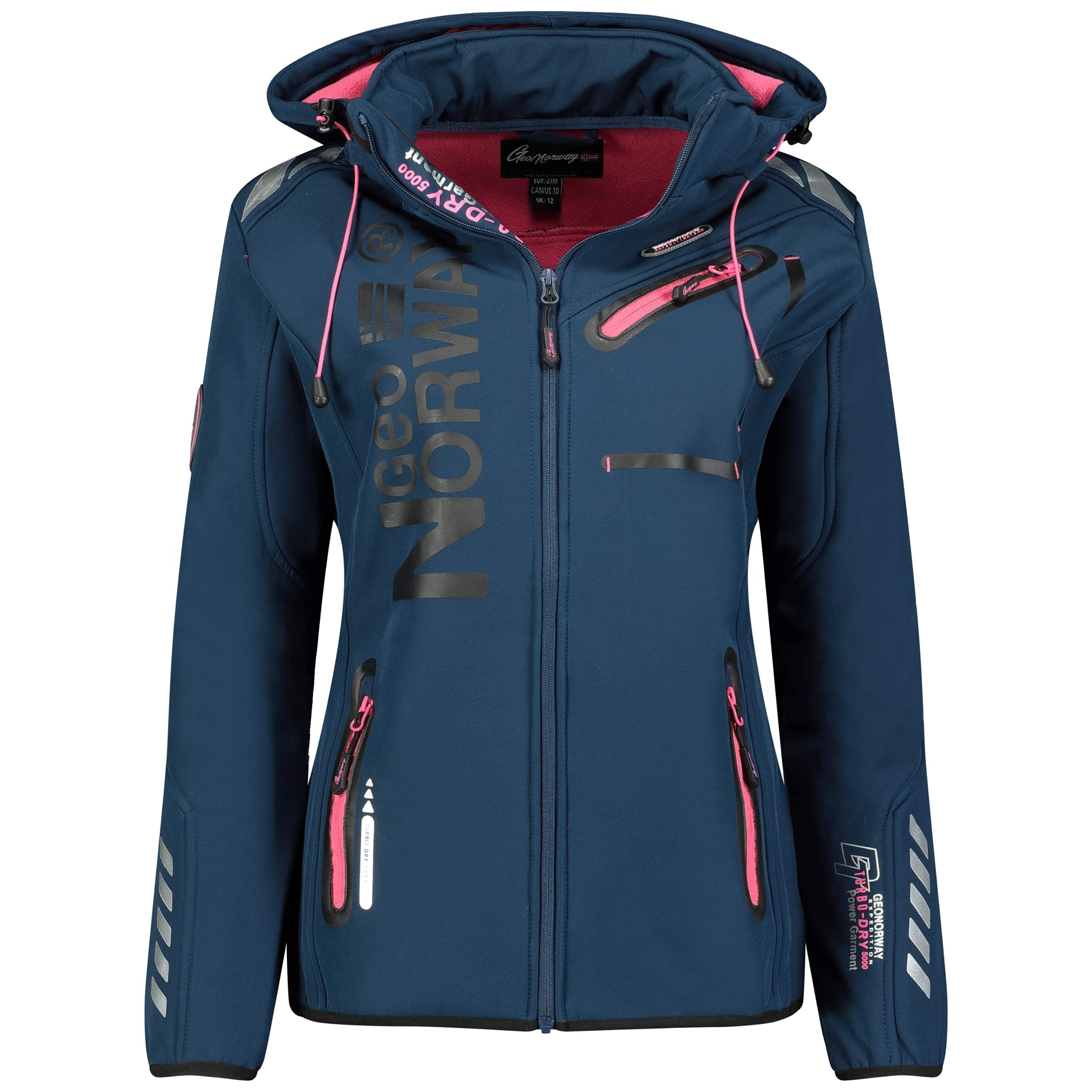 Geographical Norway Women's Marine_rose Geo Norway Reine Lady - Waterproof Softshell Jacket - Warm Outdoor Hooded Jacket - Zipped Windproof Winter Jacket - Outdoor Hiking Activities - Blue - S